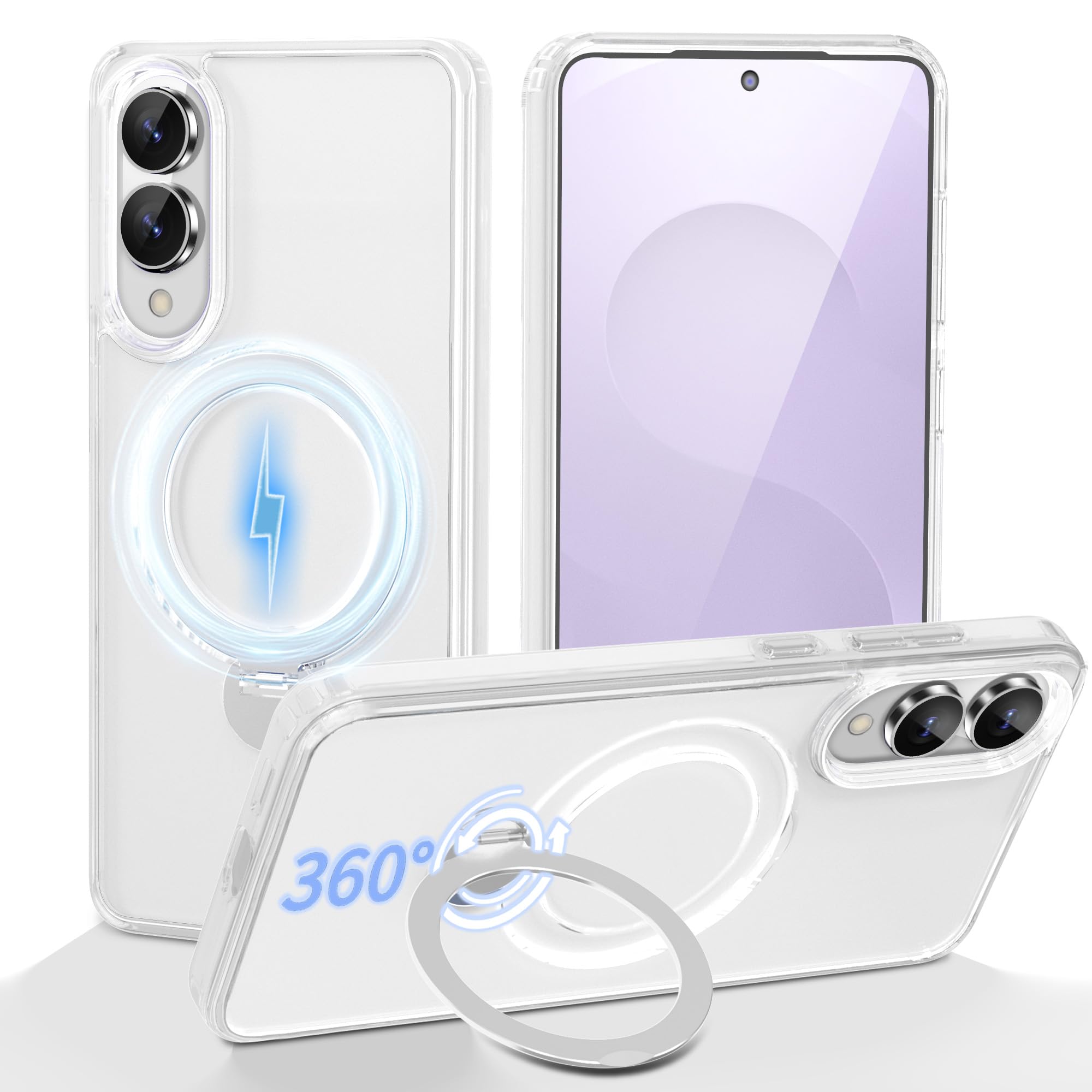 3-in-1 [360 Spin Stand+Magnetic+Ring Holder] Case for Samsung Galaxy S25 Edge Fit for MagSafe, Military Grade Protective, Transl