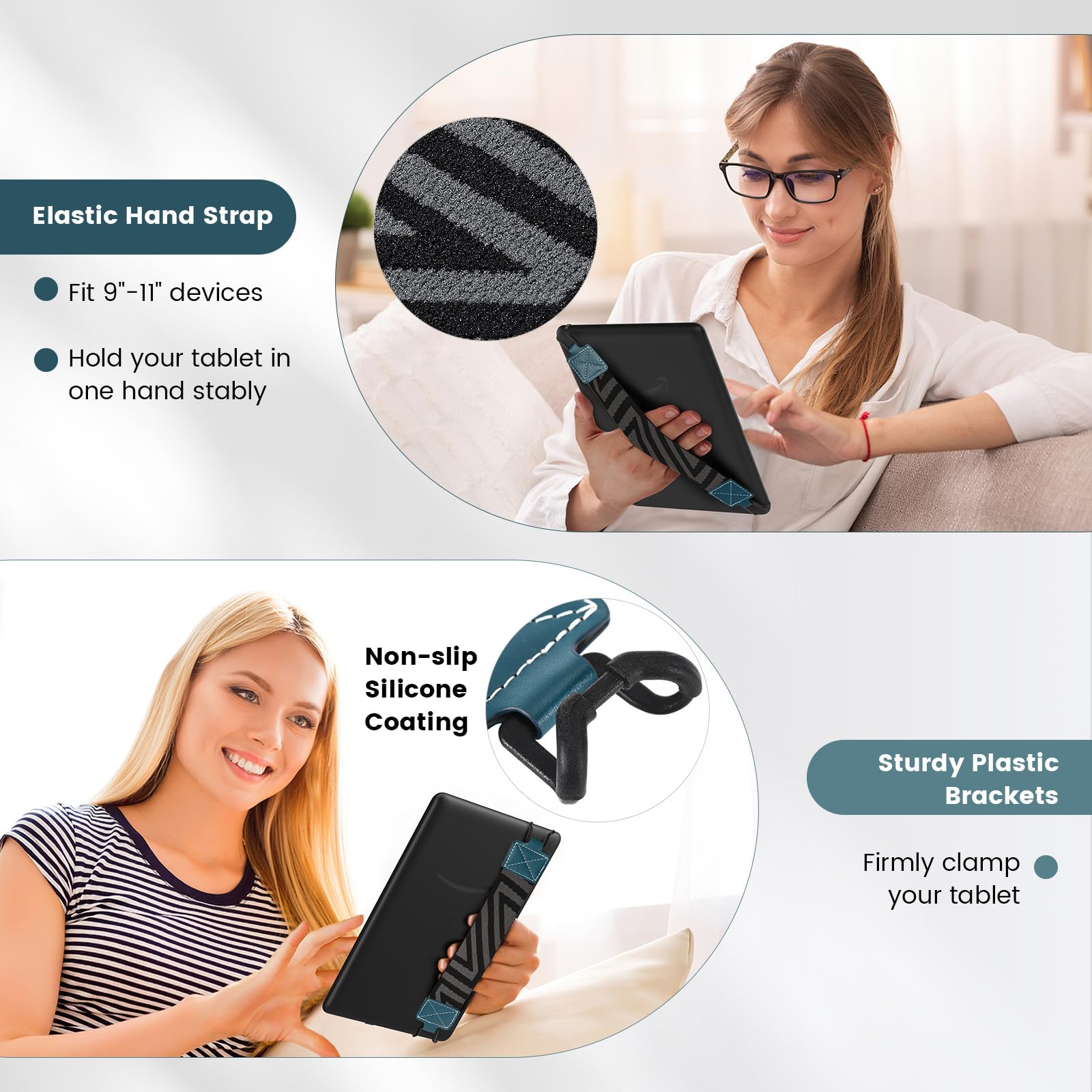 MoKo Security Hand Strap for 9 11 Inch Tablet, iPad/iPad Pro/iPad Air/Kindle Fire HD/Samsung, High Elasticity Versatile Hand Strap Lightweight Finger Grip Holder, Lake Blue