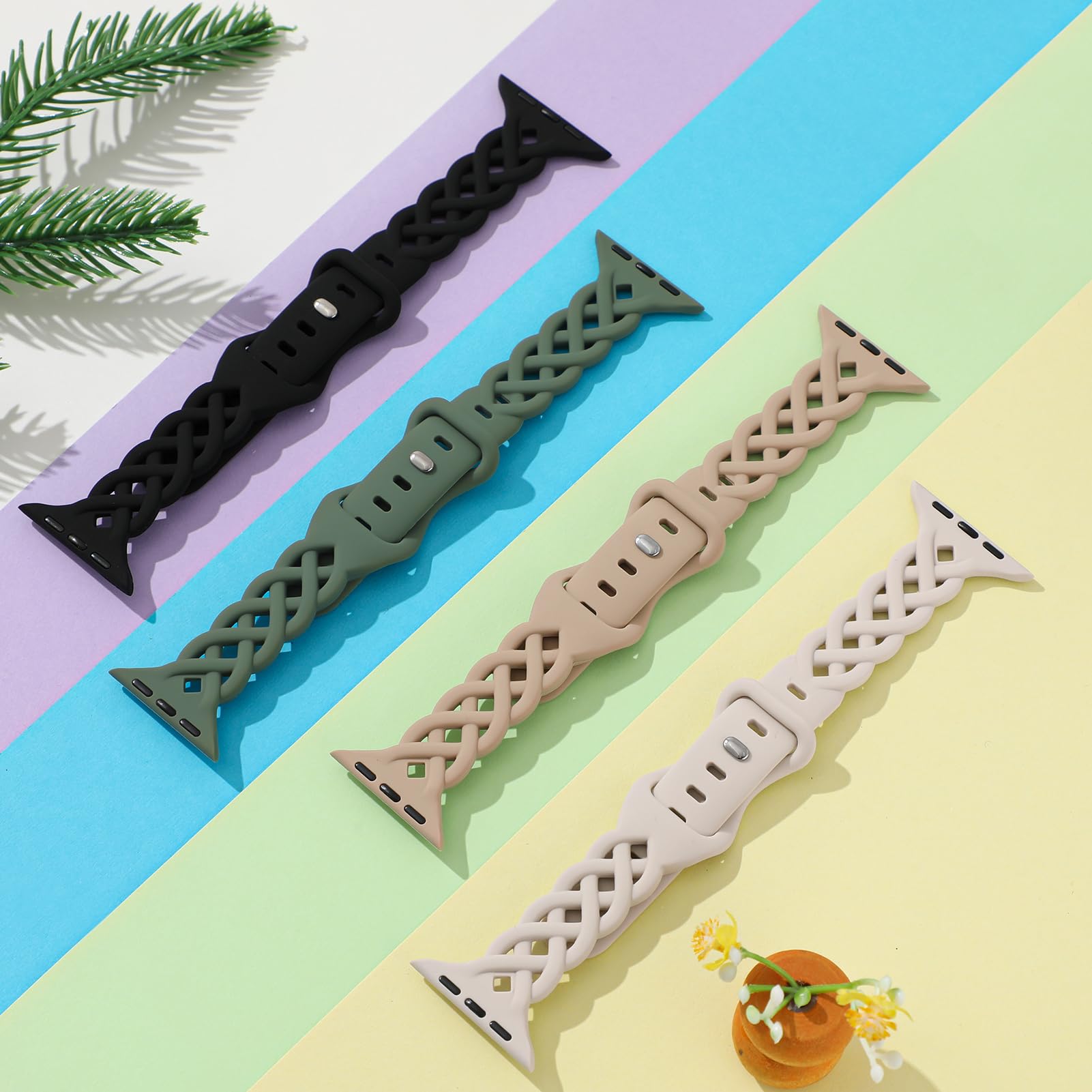 Slim Silicone Bands Compatible With Apple Watch Band 40Mm 38Mm 41Mm 44Mm 45Mm 46Mm 42Mm Women Floral Breathable Braided Lace Thi