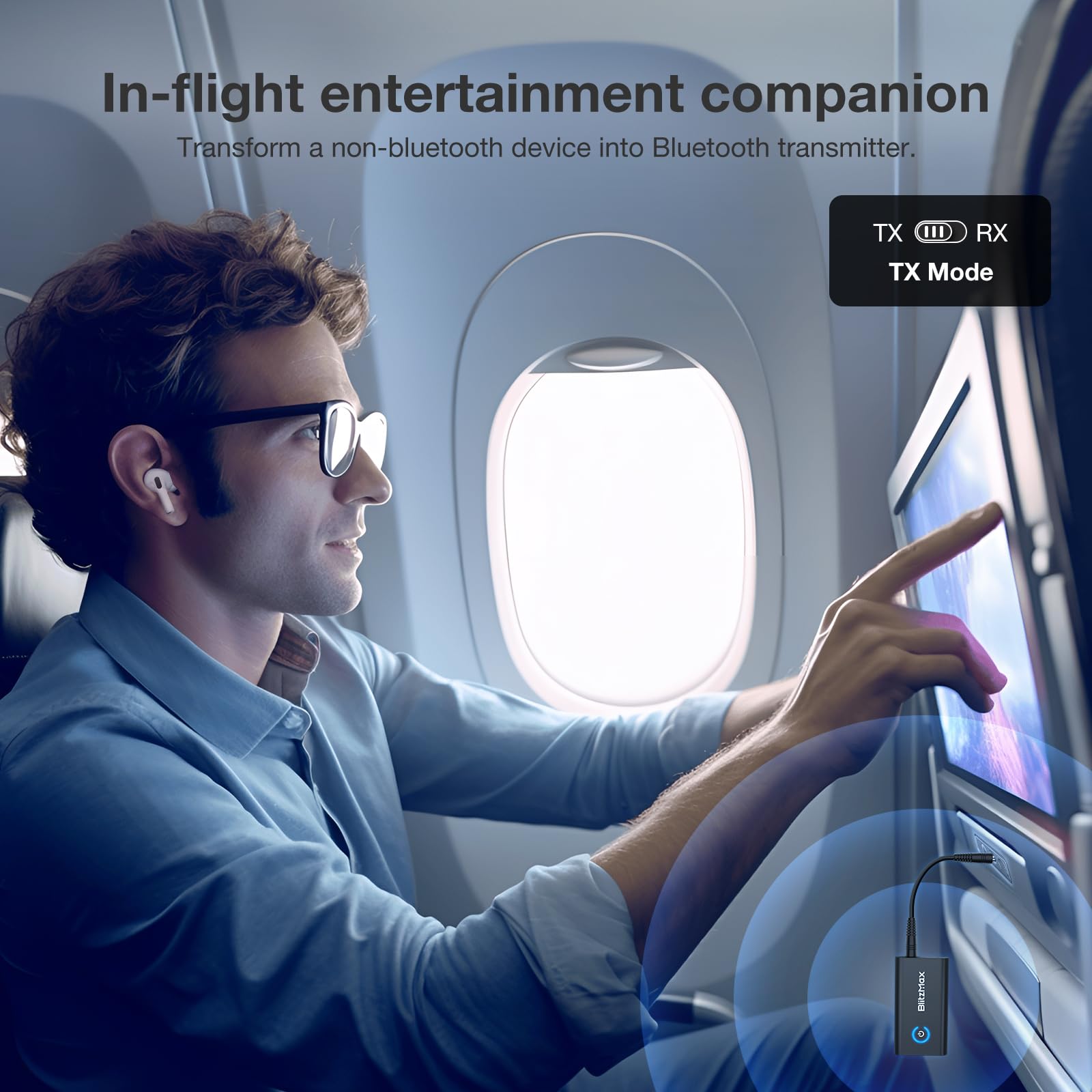 Blitzmax Bluetooth 5.2 Adapter Transmitter, Bluetooth Receiver 2 In 1 Mini Wireless Transmitter/Receiver With 3.5Mm Audio Cable,