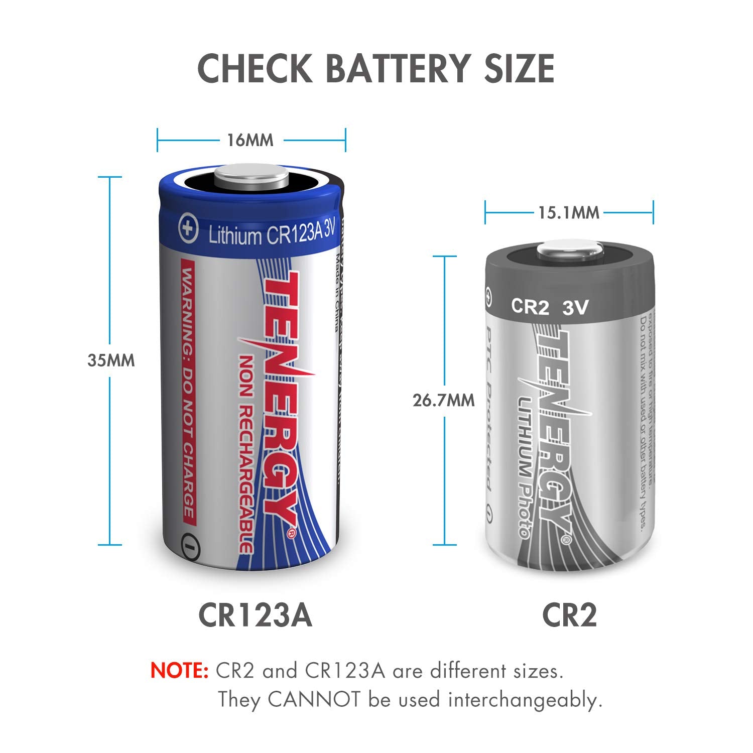 Tenergy 3V Cr123A Lithium Battery, High Performance 1500Mah Cr123A Cell Batteries Ptc Protected For Cameras, Flashlight Replacem
