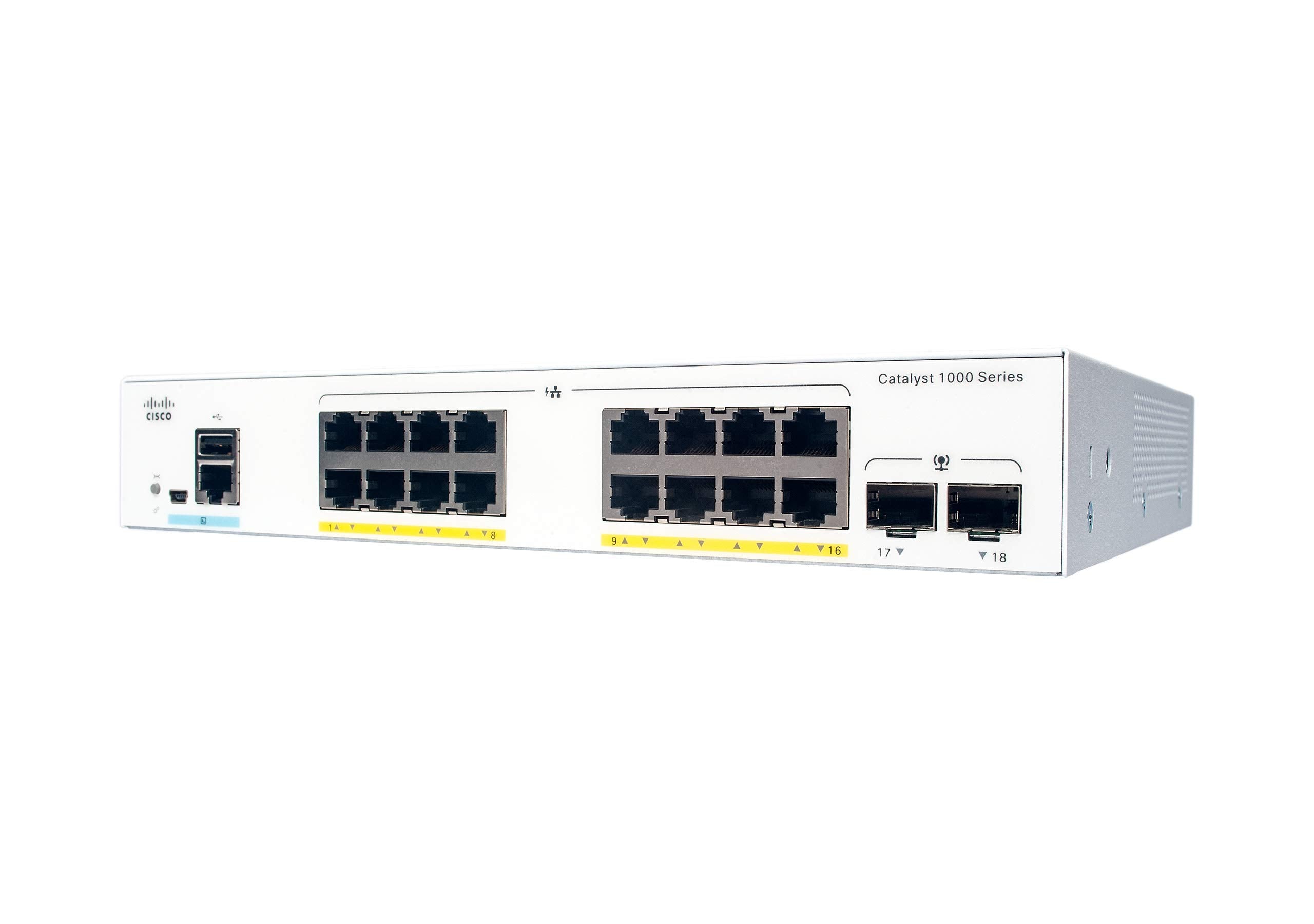 Cisco Catalyst 1000 16P 2G L Network Switch, 16 Gigabit Ethernet Poe+ Ports, 120W Poe Budget, 2 1G Sfp Uplink Ports, Fanless Ope