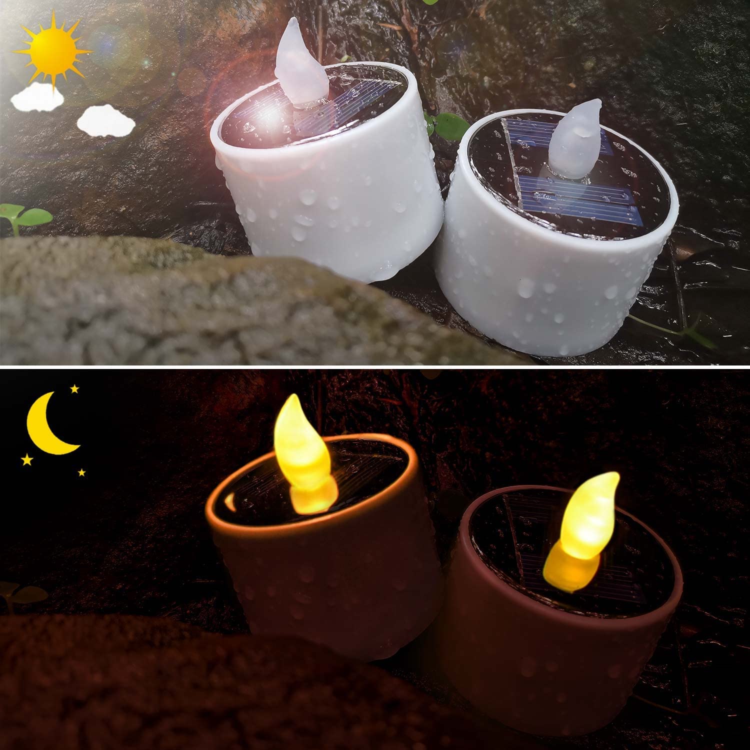 Singtok 6 Pcs Solar Powered Outdoor Led Tea Lights, Waterproof Rechargeable Flameless Flickering Votive Candle Battery Operated