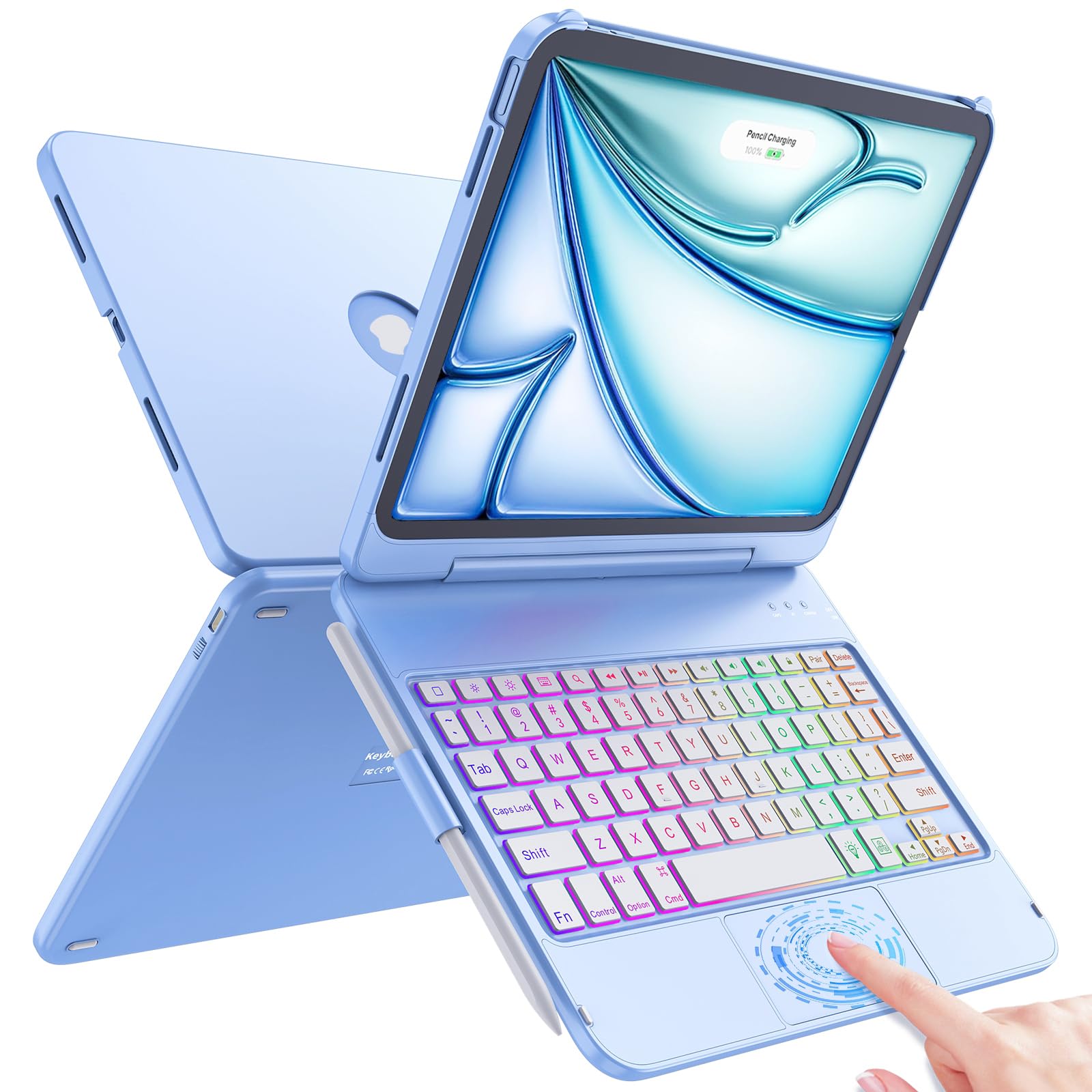 FUWANG Keyboard Case for iPad Air 11 inch (M3 2025 / M2 2024) & Air 5th 4th Generation 10.9 inch, Only Support 180 Flip Backlight Keyboard Case with Multi-Touch Trackpad, Blue -Like New