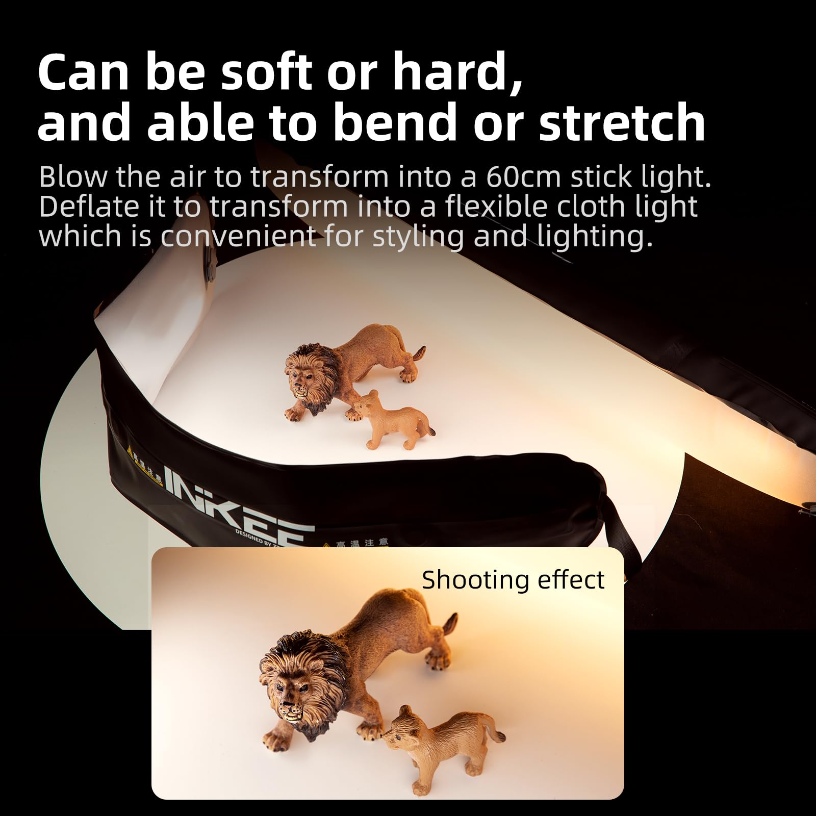 Inkee Gc12 Bi Color Handheld Led Tube Light Video Light Wand,12W 2700K 6500K Inflatable Ball Portable Photography Lighting,Cri 9