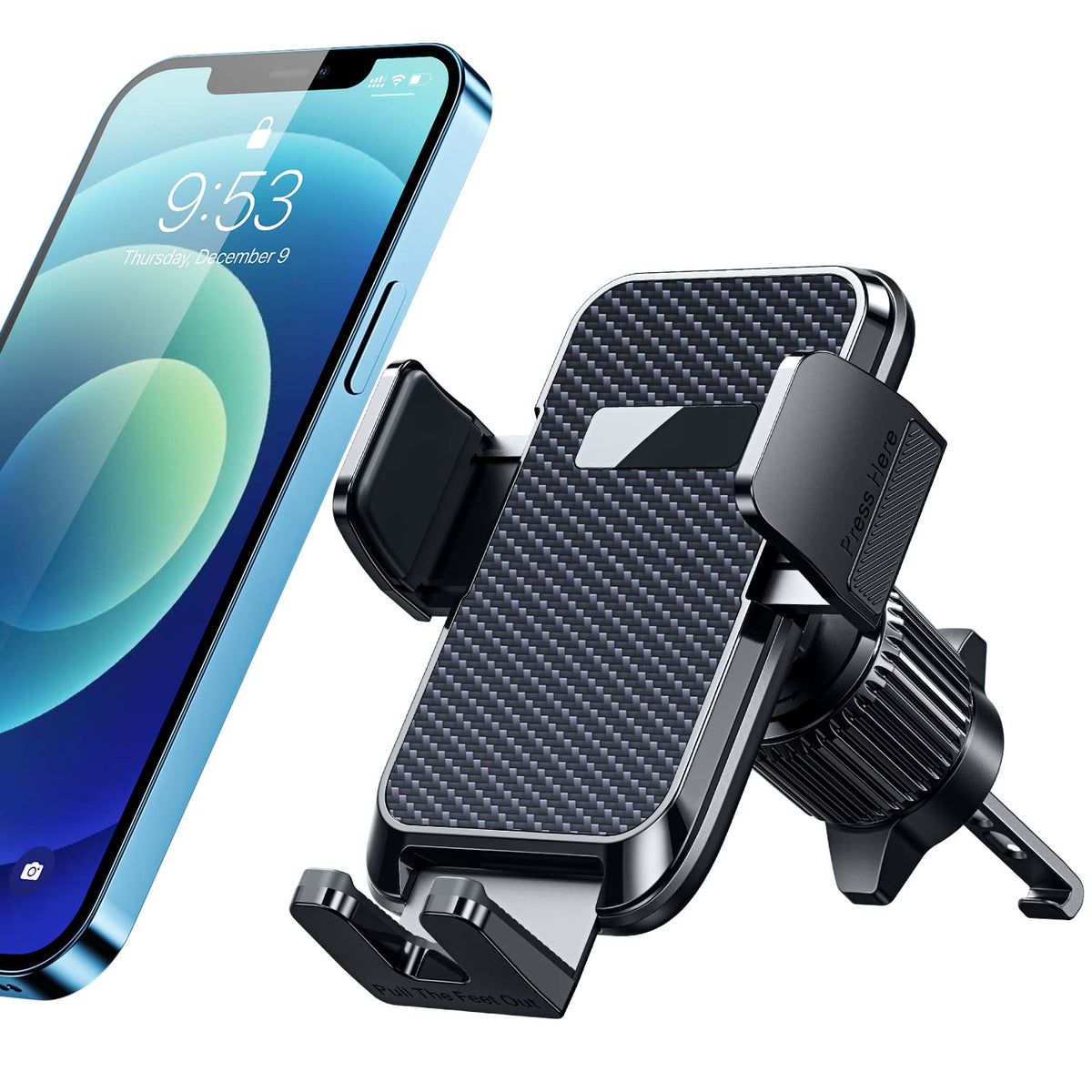 Qifutan Car Phone Holder With Anti Slip Rubber, 360 Rotating Ball Joint, And Adjustable Support Ring For Iphone And Other Smartphones