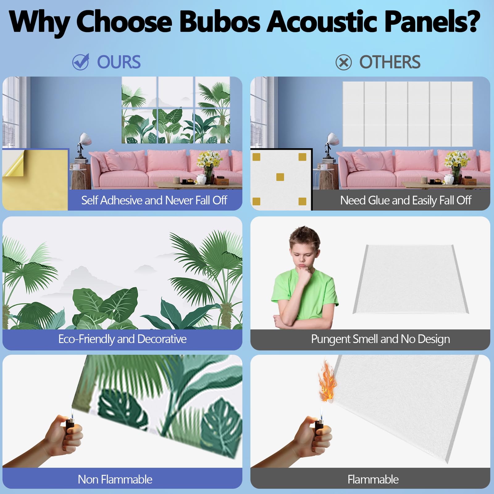 Bubos 6 Pack Art Acoustic Panels,Self Adhesive Sound Proof Foam Panels Soundproof Wall Panels,72X48Inches Acoustic Wall Panels,D