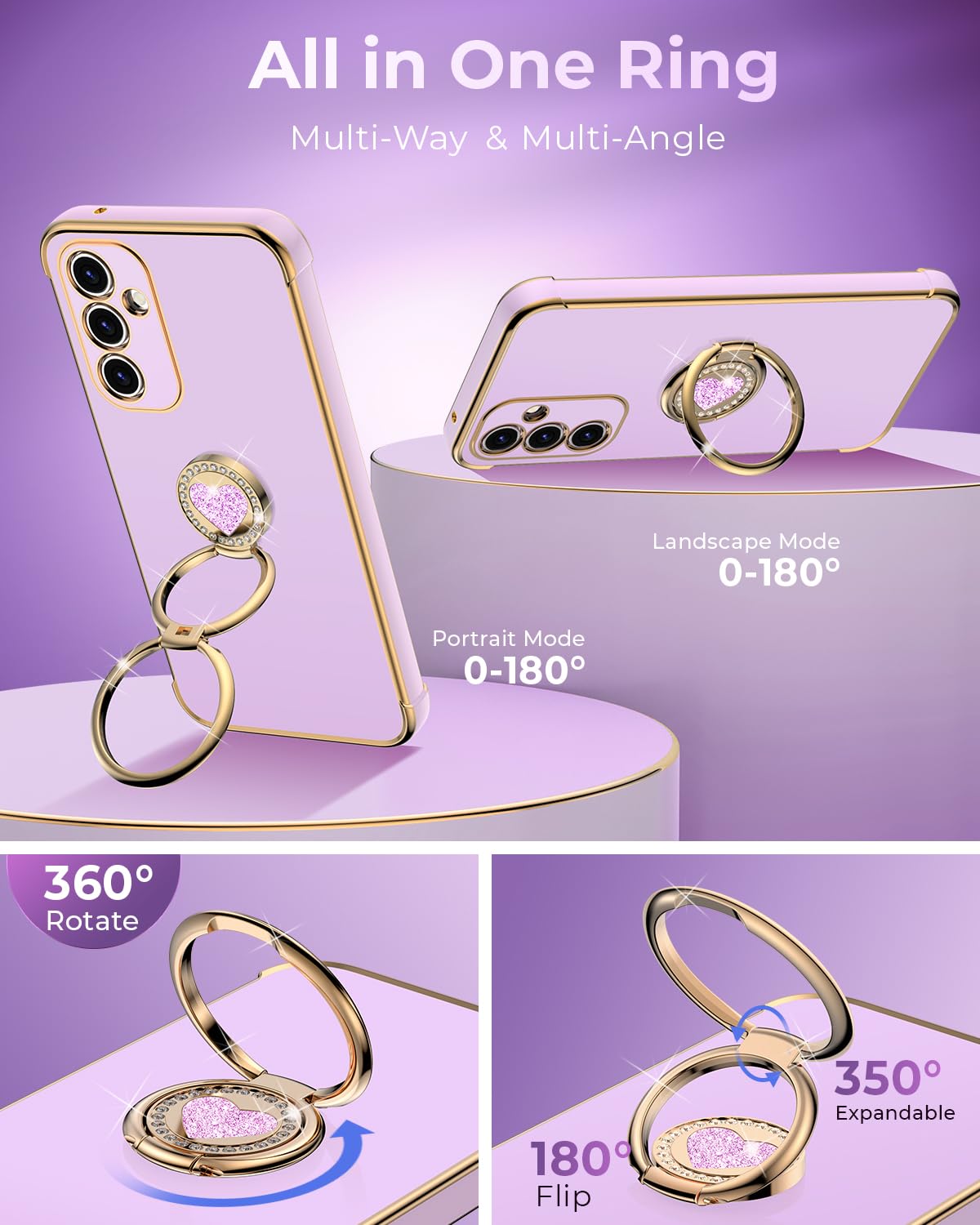 Xyz For Galaxy A35 5G Case With Stand, For Samsung Galaxy A35 Phone Case With Double Ring, Women Girls Bling Luxury Protective P