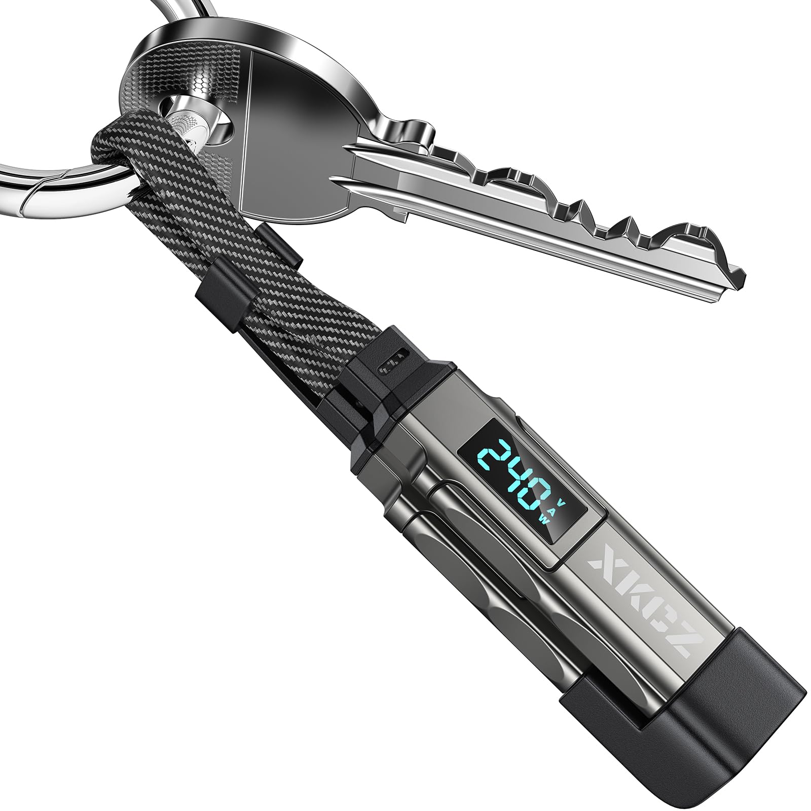 XKCZ 4in1 Keychain USB C Cable with V/A/W Display, 240W Fast Charging