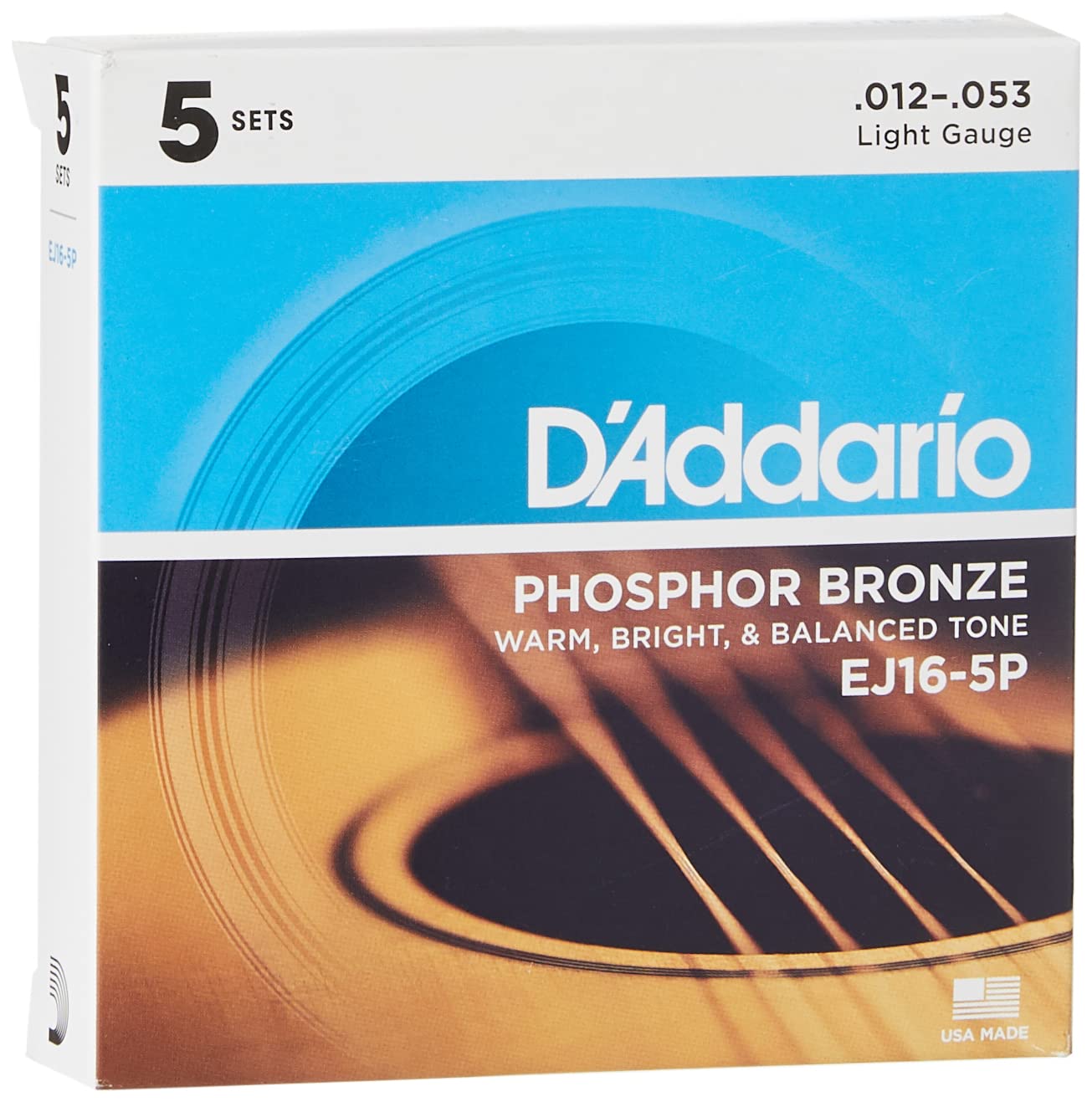 Daddario Guitar Strings   Phosphor Bronze Acoustic Guitar Strings   Ej16 5P   Rich, Full Tonal Spectrum   For 6 String Guitars  