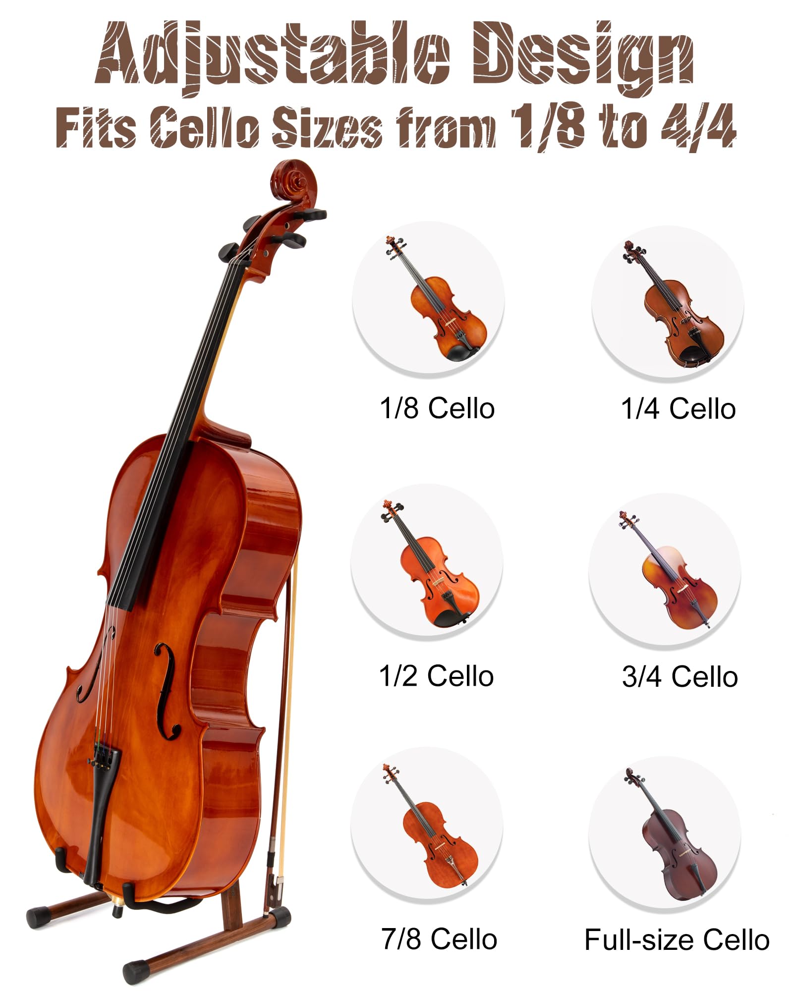 Musbeat Cello Stand, A Frame Cello Stand With Bow Holder For Cello Display, Handcrafted Wooden Cello Stand With Padded Foam, Wal