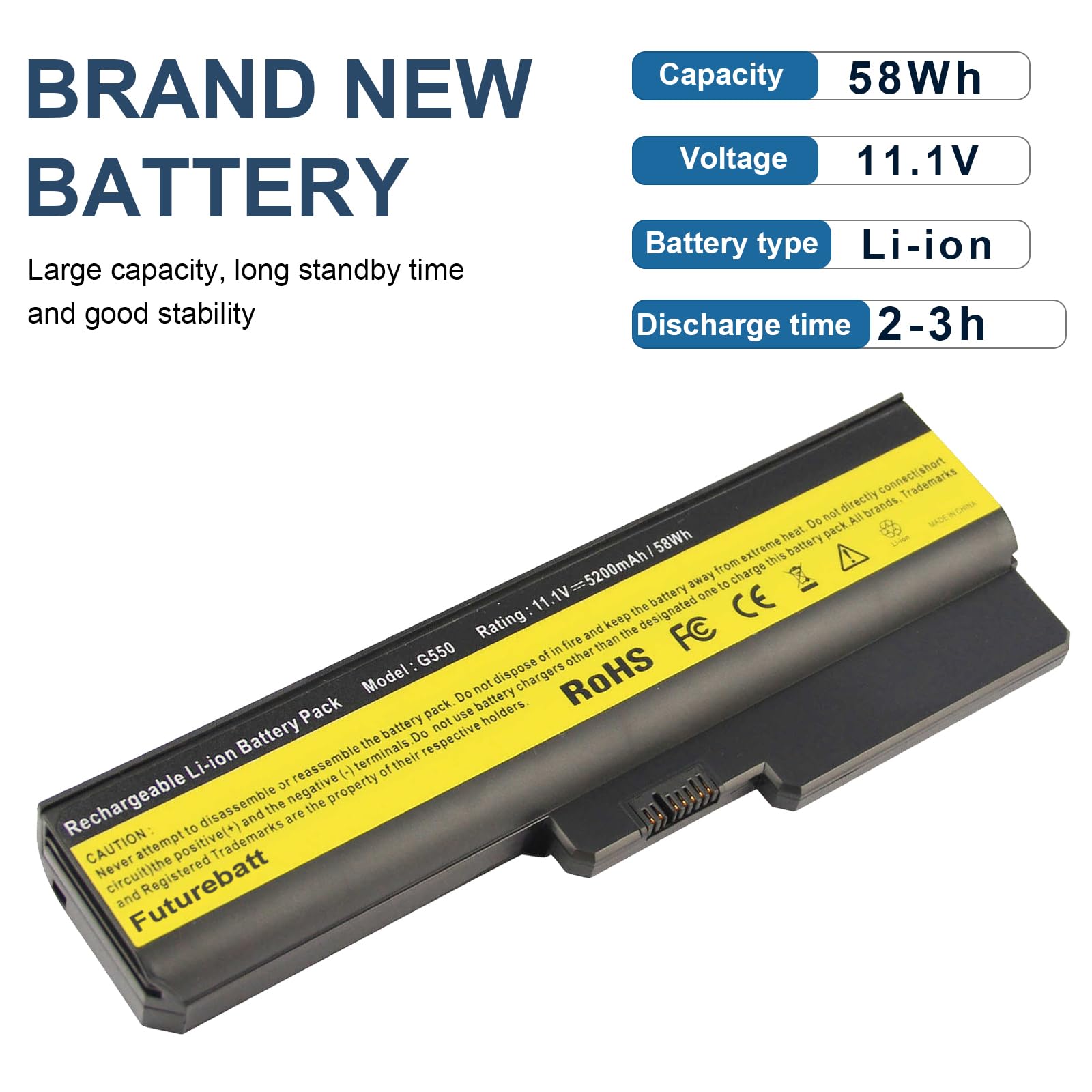 Futurebatt 6 Cell 5200Mah Laptop Battery For Lenovo 3000 B460 B550 G430 G450 G455 G530 G550 G555 N500, Ideapad B460 G430 V460 Z3