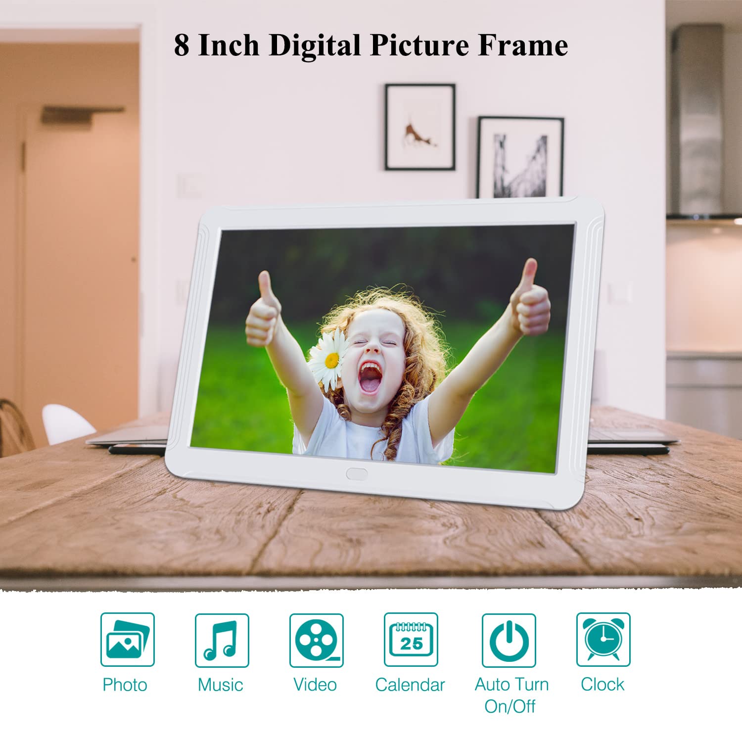 1920X1080 8 Inch Digital Picture Frame 16:9 Ips Screen, Photo Auto Rotate, Auto Turn On/Off, Hd Video Frame, Calendar, Alarm Clo
