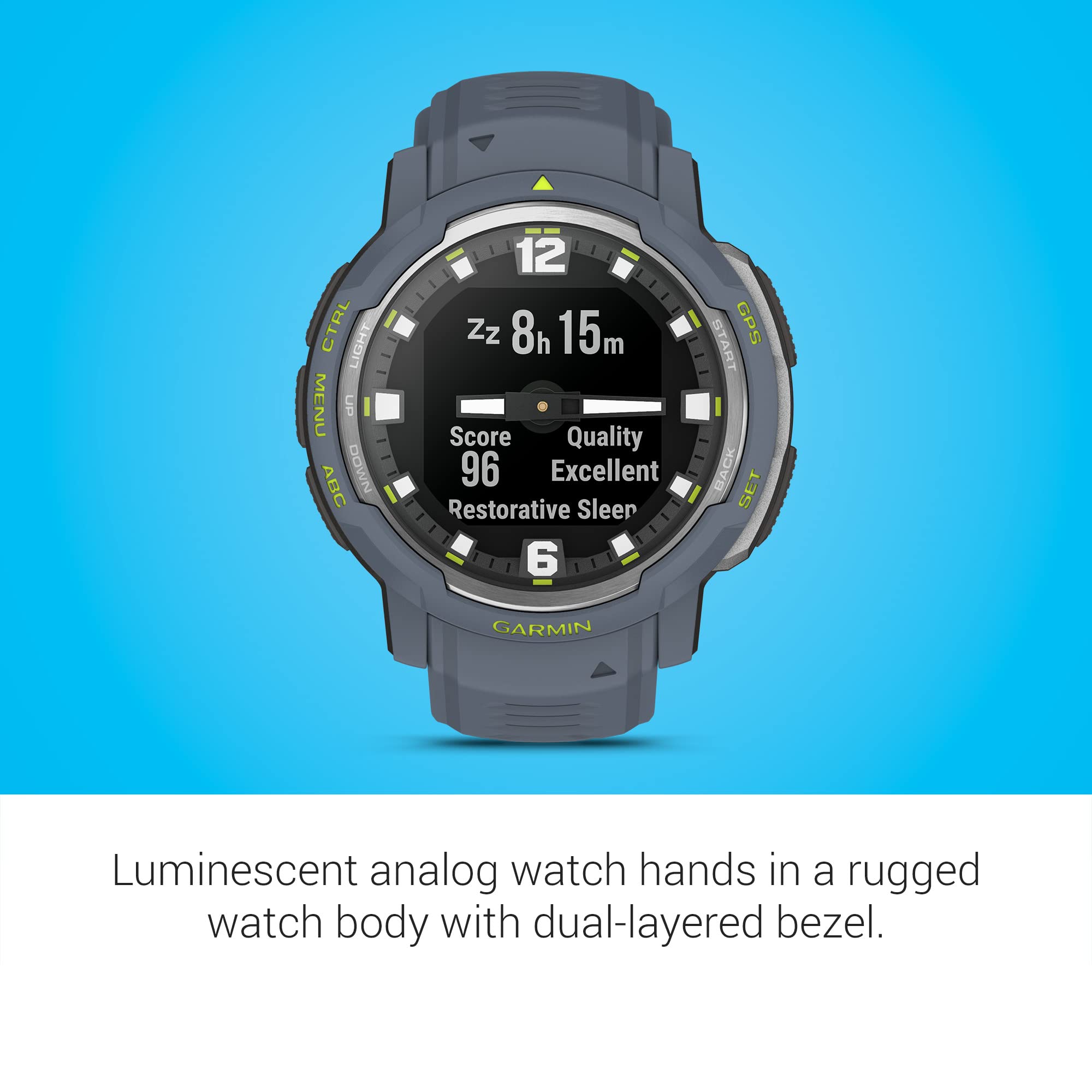 Garmin Instinct Crossover, Rugged Hybrid Smartwatch, Analog Hands And Digital Display, Blue Granite