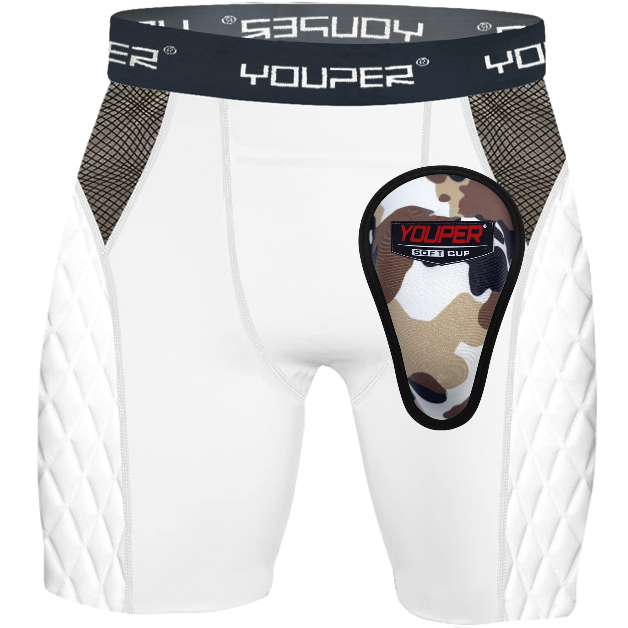Youper Youth Elite Padded Baseball Sliding Shorts Wsoft Cup (Large) White
