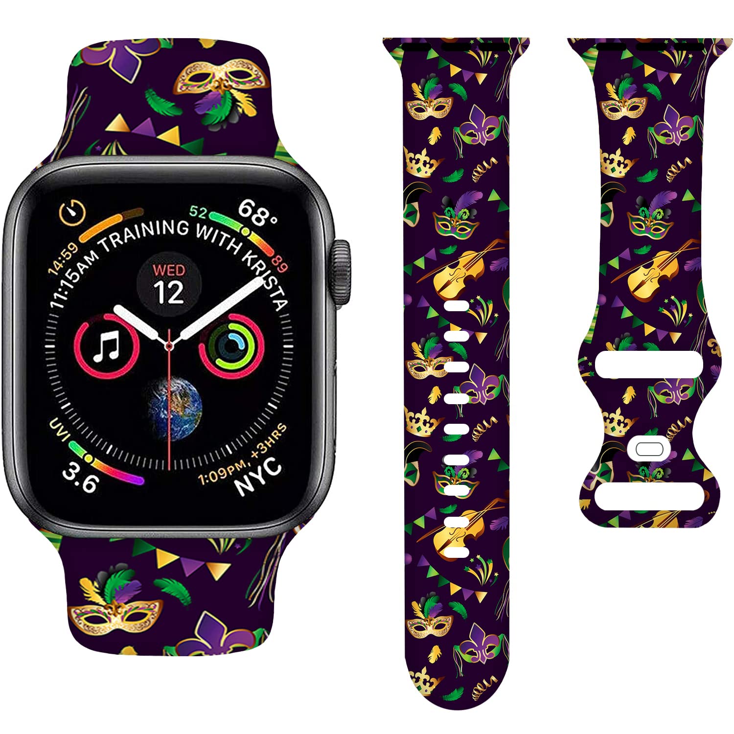 Mardi Cartoon Gras Purple Cartoon Bands Compatible With Apple Watch Band 38Mm 40Mm 41Mm,Silicone Strap Wristbands Compatible Wit