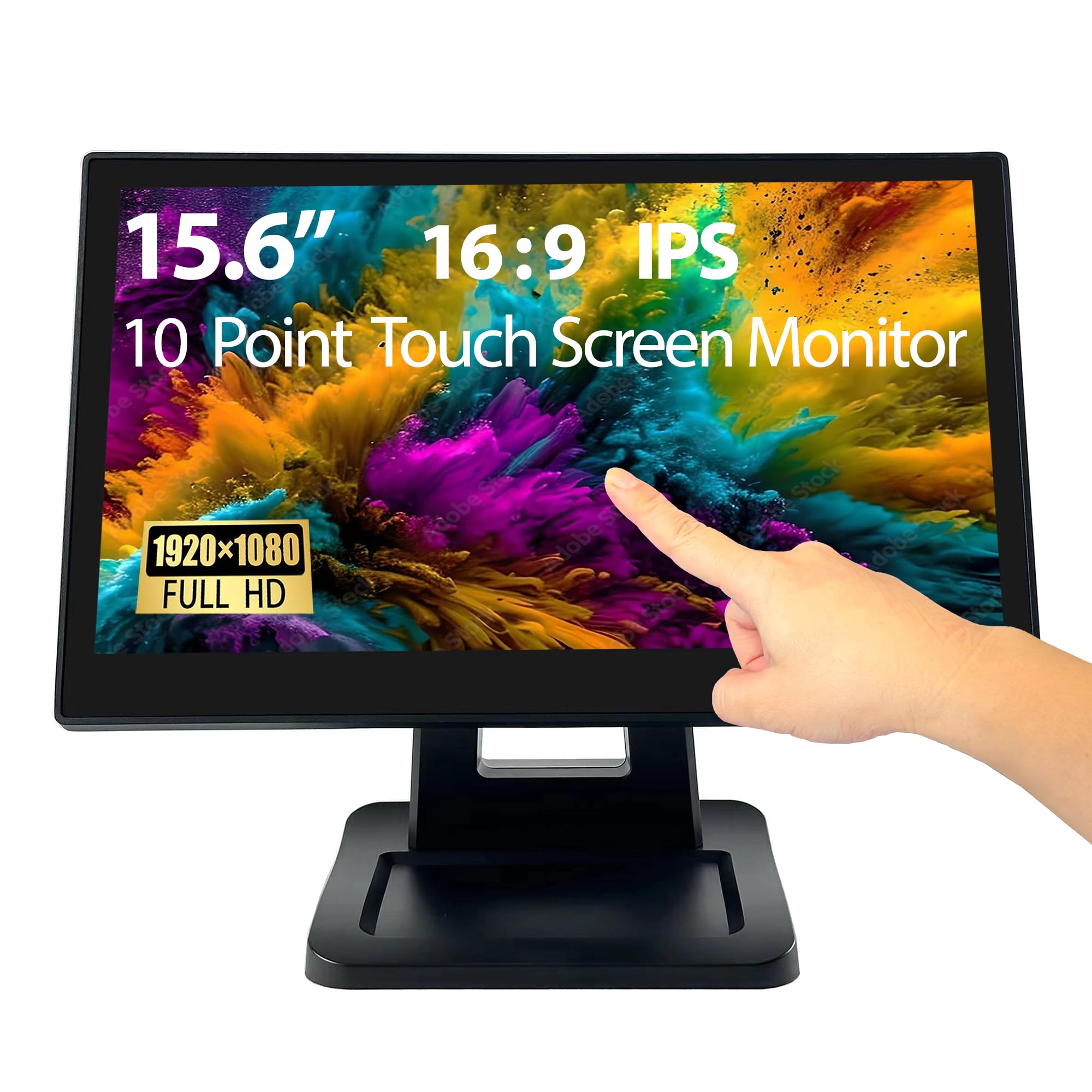 15.6 Inch 1920 X 1080 Fhd Ips Touchscreen Pos Monitor Metal Housing, 10 Points Touch Hdmi Vga, Waterproof Dustproof Screen 1080P, Indusitrial, Office, Retail, Gym, Warehouse