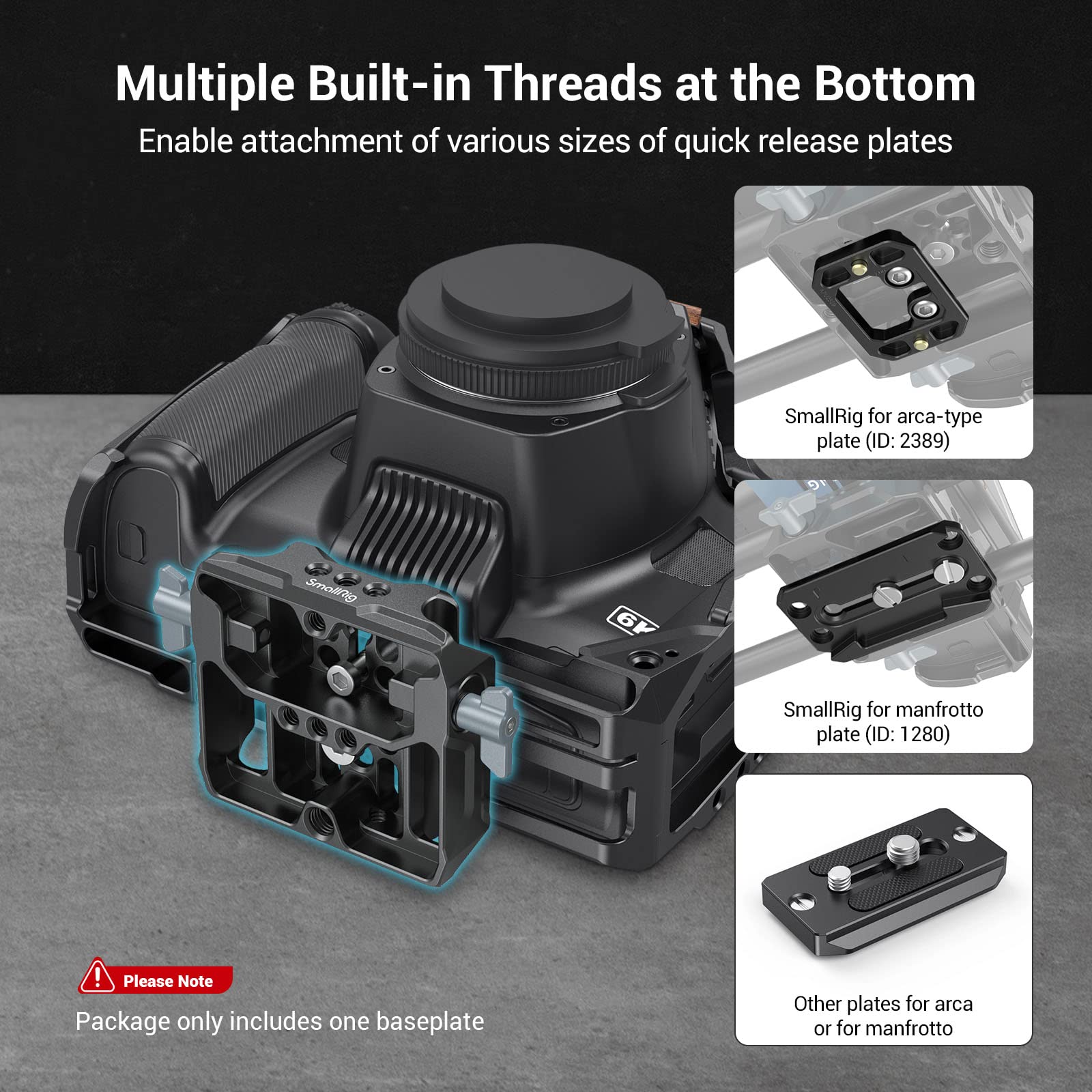 Smallrig Universal Lws Baseplate Compatible With Dslr And Mirrorless Camera Cages, Comes With Dual 15Mm Rod Clamp   3357
