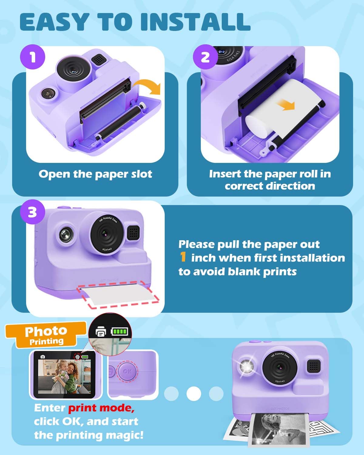 Anchioo Thermal Paper 10 Paper Rolls For Kids Instant Print Camera, Hd Printing Receipt Paper Set Portable Refill Paper