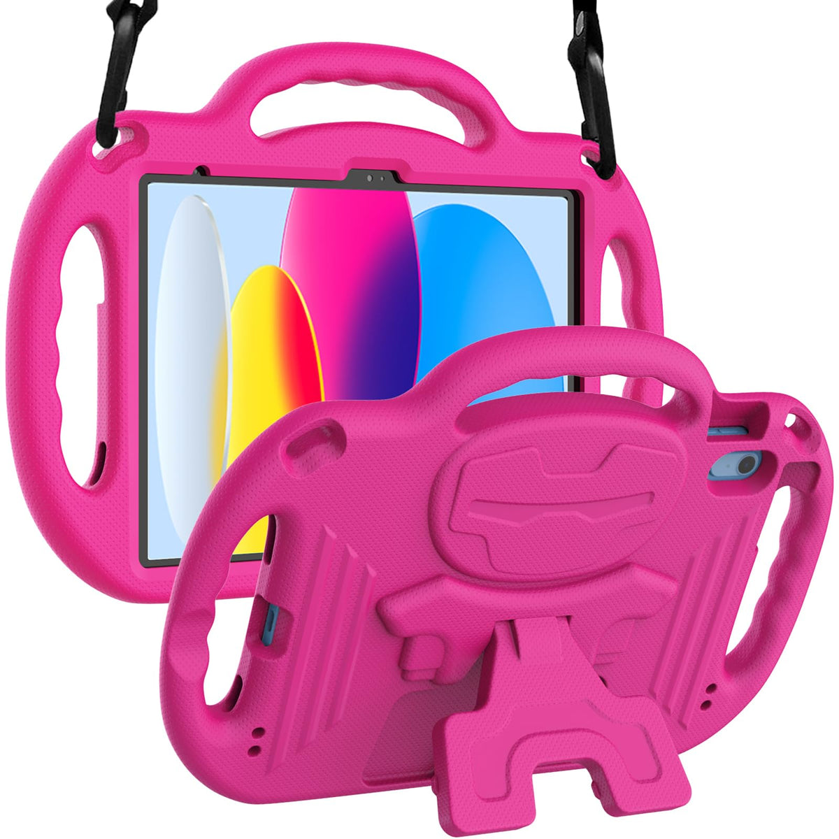 Ltrop Kids Ipad 10.9 Case With Shoulder Strap, Shockproof, Durable, Protective, Vibrant Hot Pink, Perfect For 2022 Ipad 10Th Gen