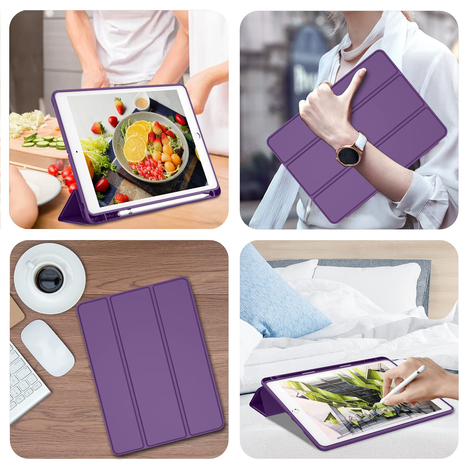 Imieet Ipad 9Th Generation Case 2021/Ipad 8Th Generation Case 2020 10.2 Inch With Pencil Holder, Ipad 7Th Gen 2019 Case With Soft Baby Skin Silicone Back, Auto Wake/Sleep Cover (Dark Purple)