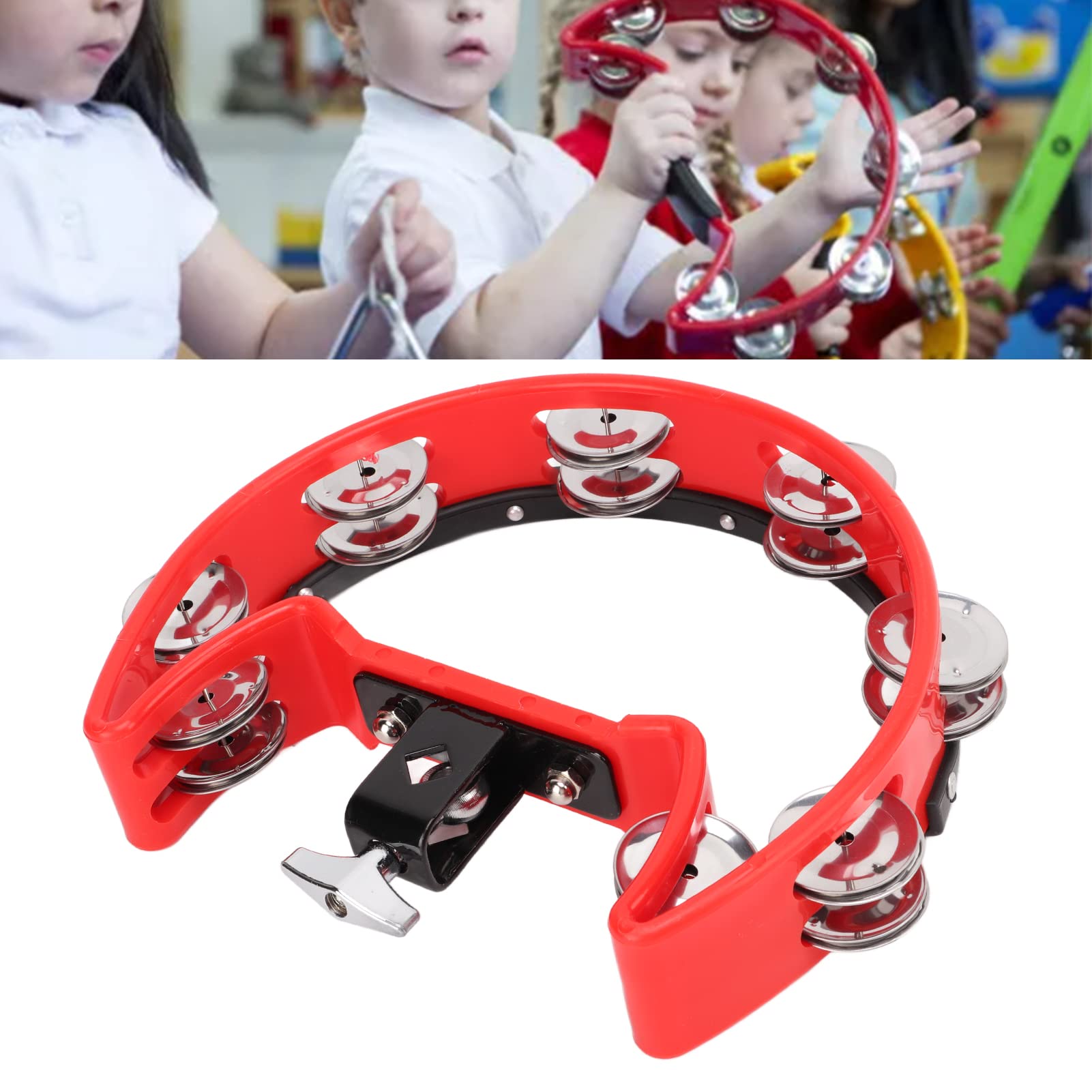 Ubersweet Single Row Bells Drum, Tambourine Polymer Edge Easy Operation Durable 8 Sets Metal Jingles for Percussion Teaching ||