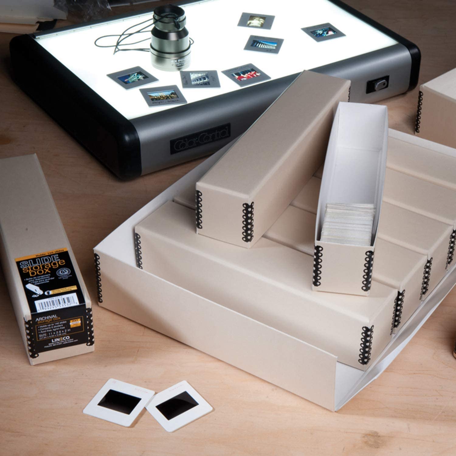 Lineco, Archival Slide Storage Box 15.5' X 11.5' X 3', Holds Up To 840 Slides, With 6 Inner Slide File Cases, Tan (Pack Of 2)