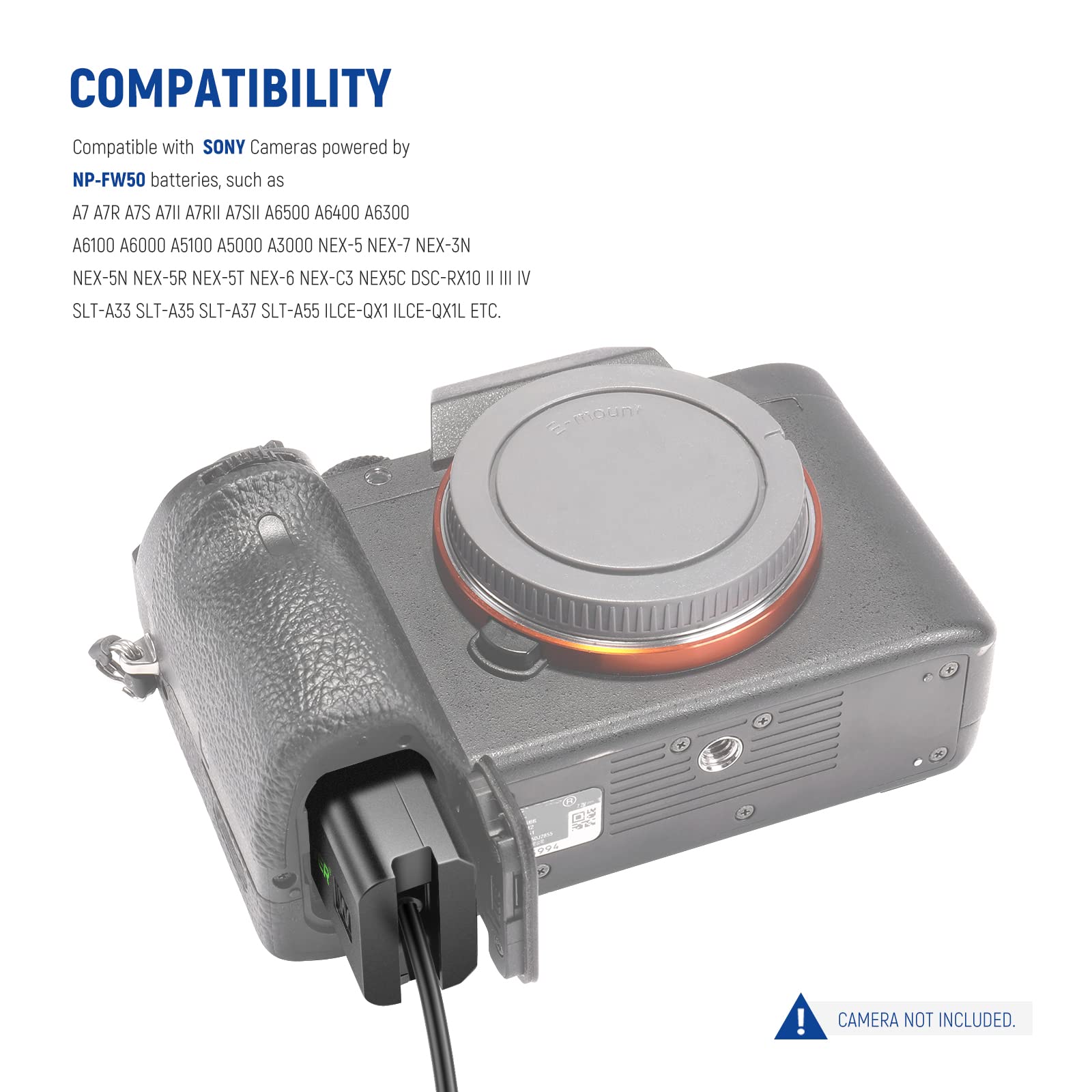 Neewer Ac Pw20 Dummy Battery With Ac/Dc Coupler Power Adapter Replacement For Np Fw50 Power Supply Compatible With Sony A7/7R/7S