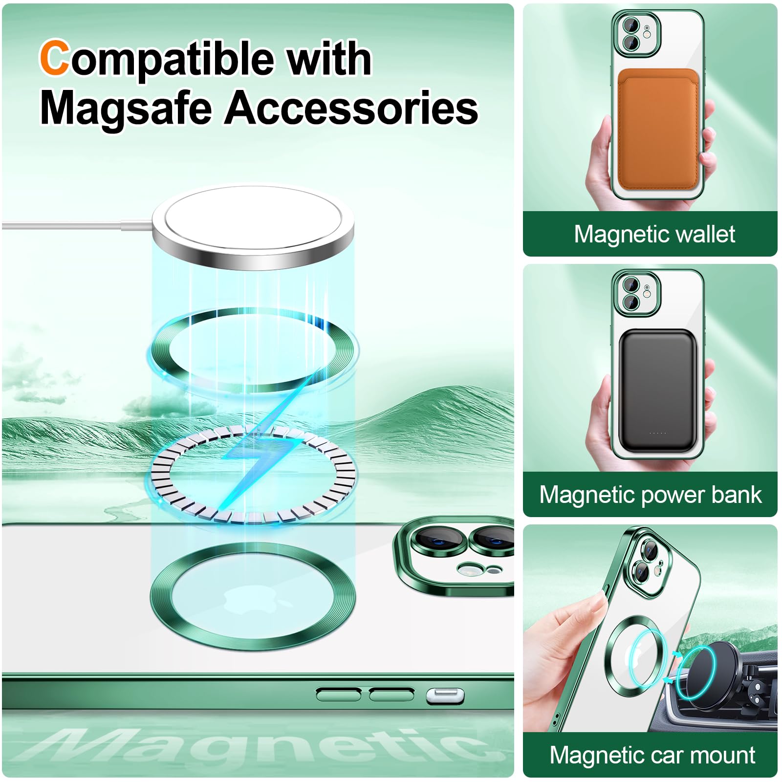 Hython For Iphone 11 Case Clear Magnetic Glitter Phone Cases [Compatible With Magsafe] Full Camera Lens Protector Slim Gradient