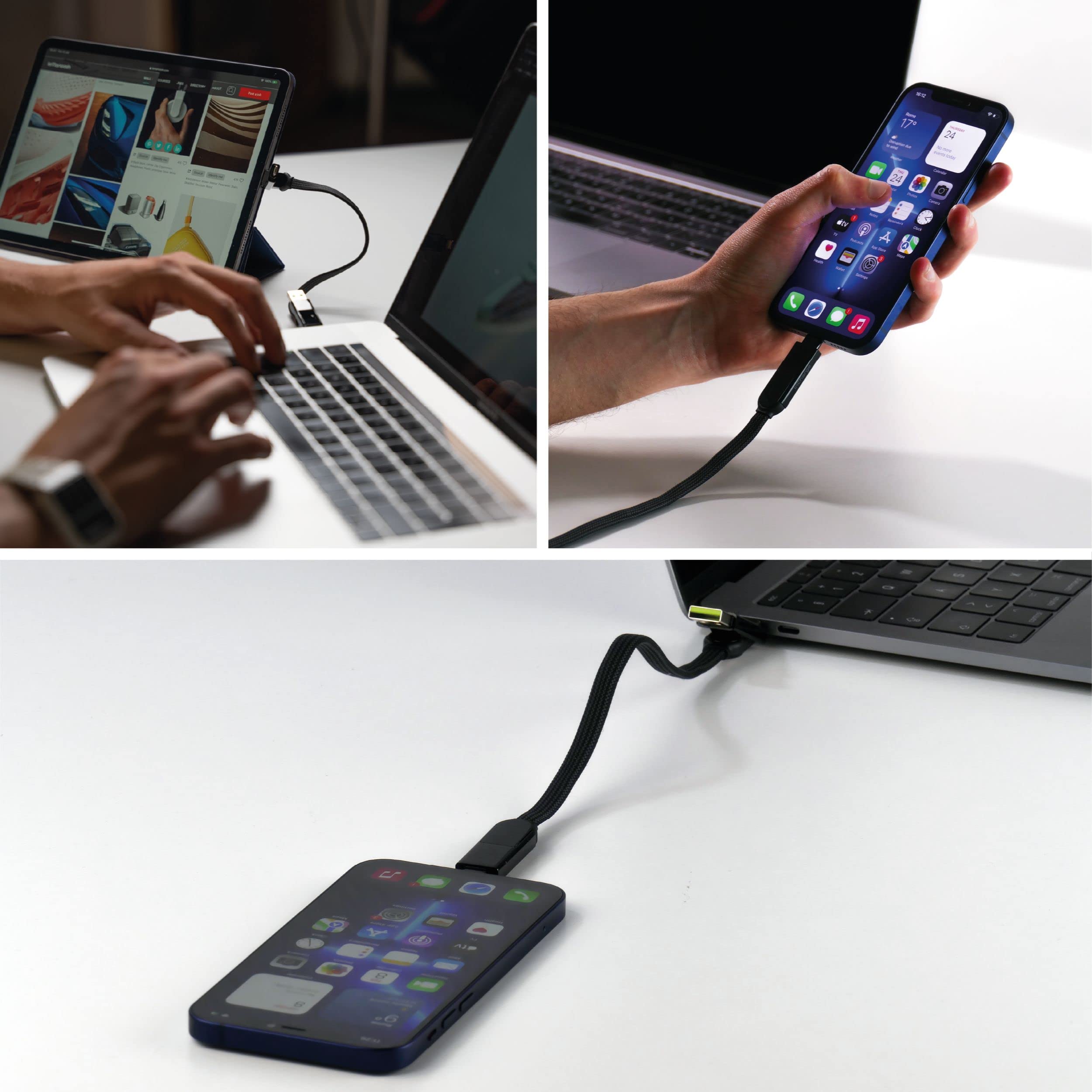 Rolling Square Incharge Xl 6 In 1 Multi Charging Cable, Portable Usb And Usb C Cable With 100W Ultra Fast Charging Power, 1 Ft/0