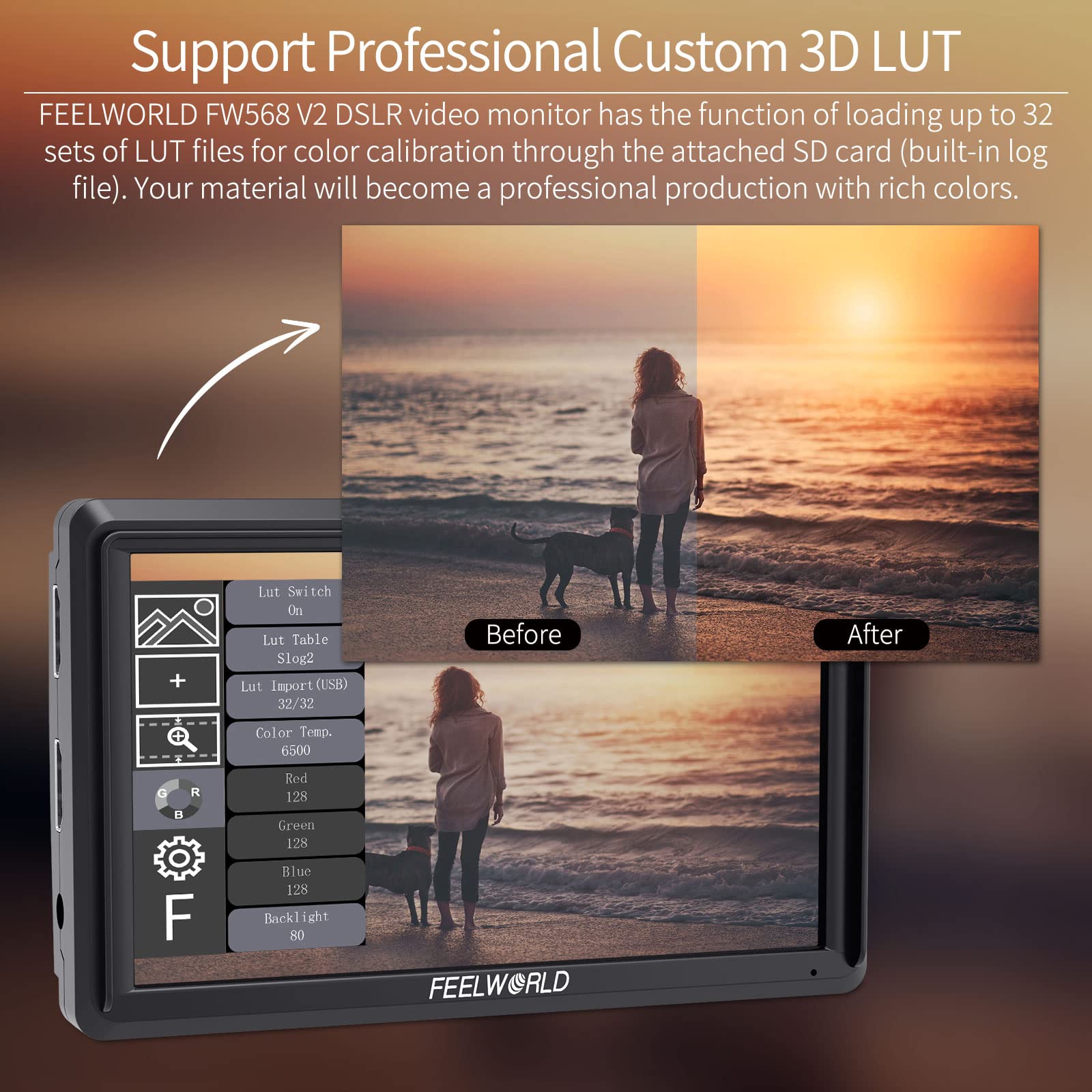 Feelworld Fw568 V3 Upgrade 6 Inch Camera Field Monitor With 4K Hdmi Ultra Bright Screen 3D Lut Small Full Hd 1920X1080 Ips Video