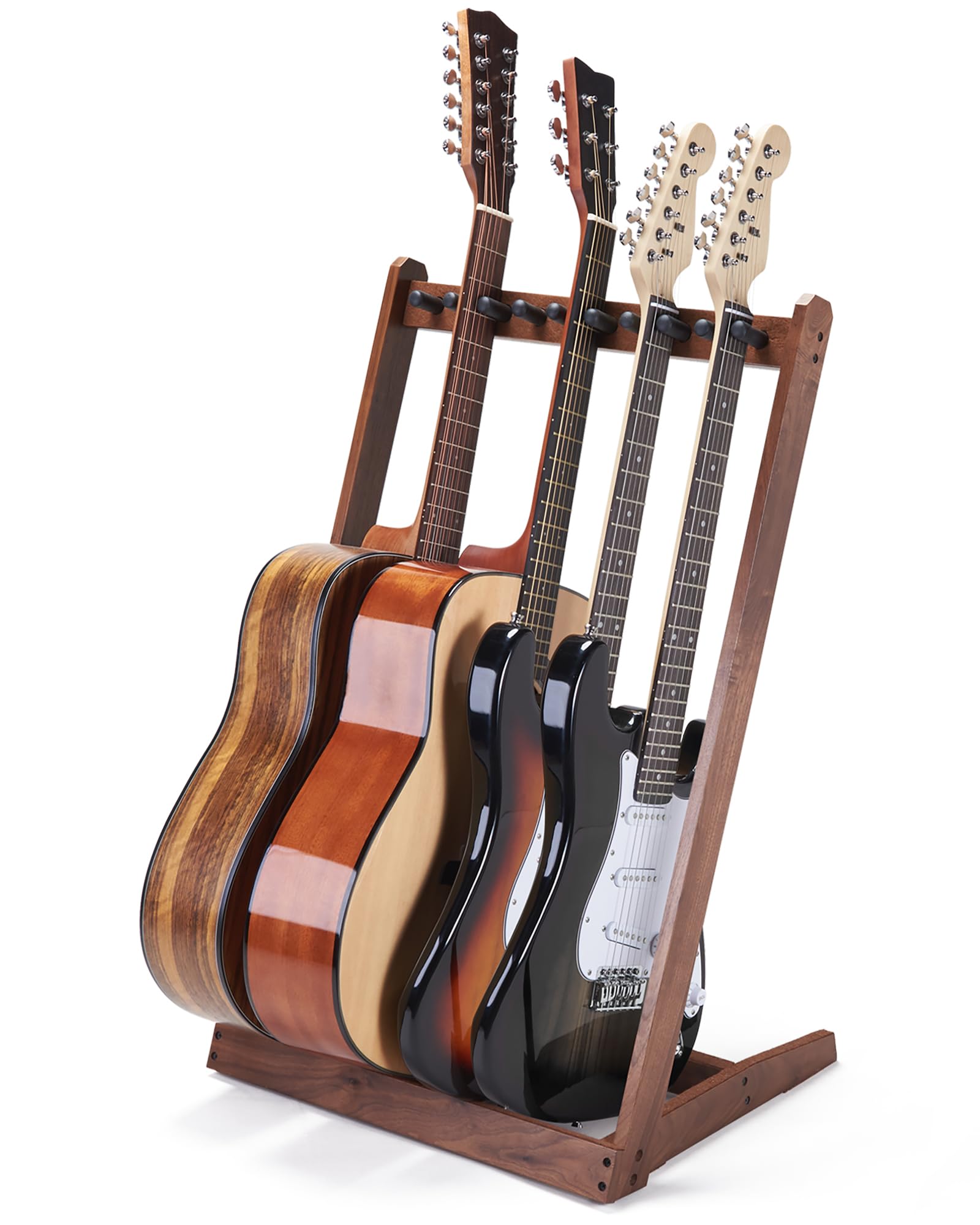 Musbeat Multi Guitar Stand - Hardwood Rack for 3 Acoustic & 5 Electric/Bass Guitars