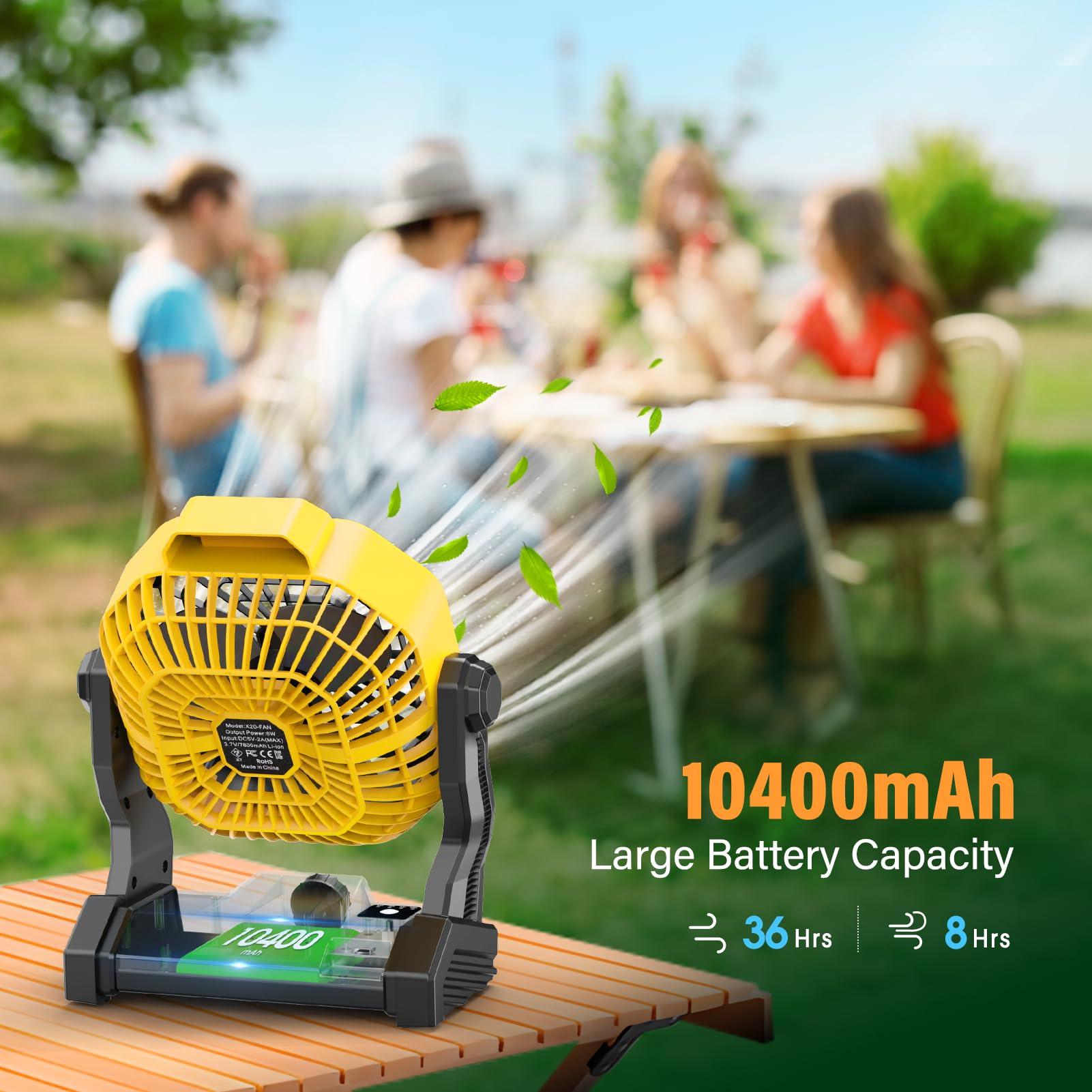 Jinlicte 10400Mah Solar Fan With Led Lantern, Camping Fan With Solar Panel, 7W Rechargeable Solar Powered Fan For Outside, Quiet