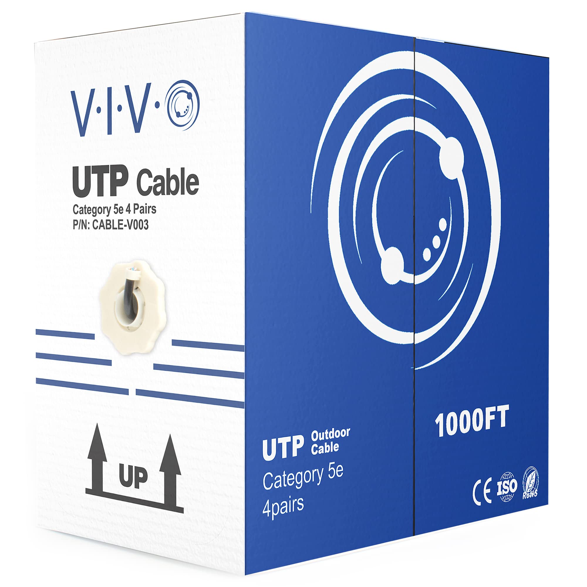 VIVO Waterproof 1,000ft Bulk Cat5e Wire, CCA Ethernet Cable, 24 AWG, UTP Pull Box, Outdoor Direct Burial, Black, CABLE V003