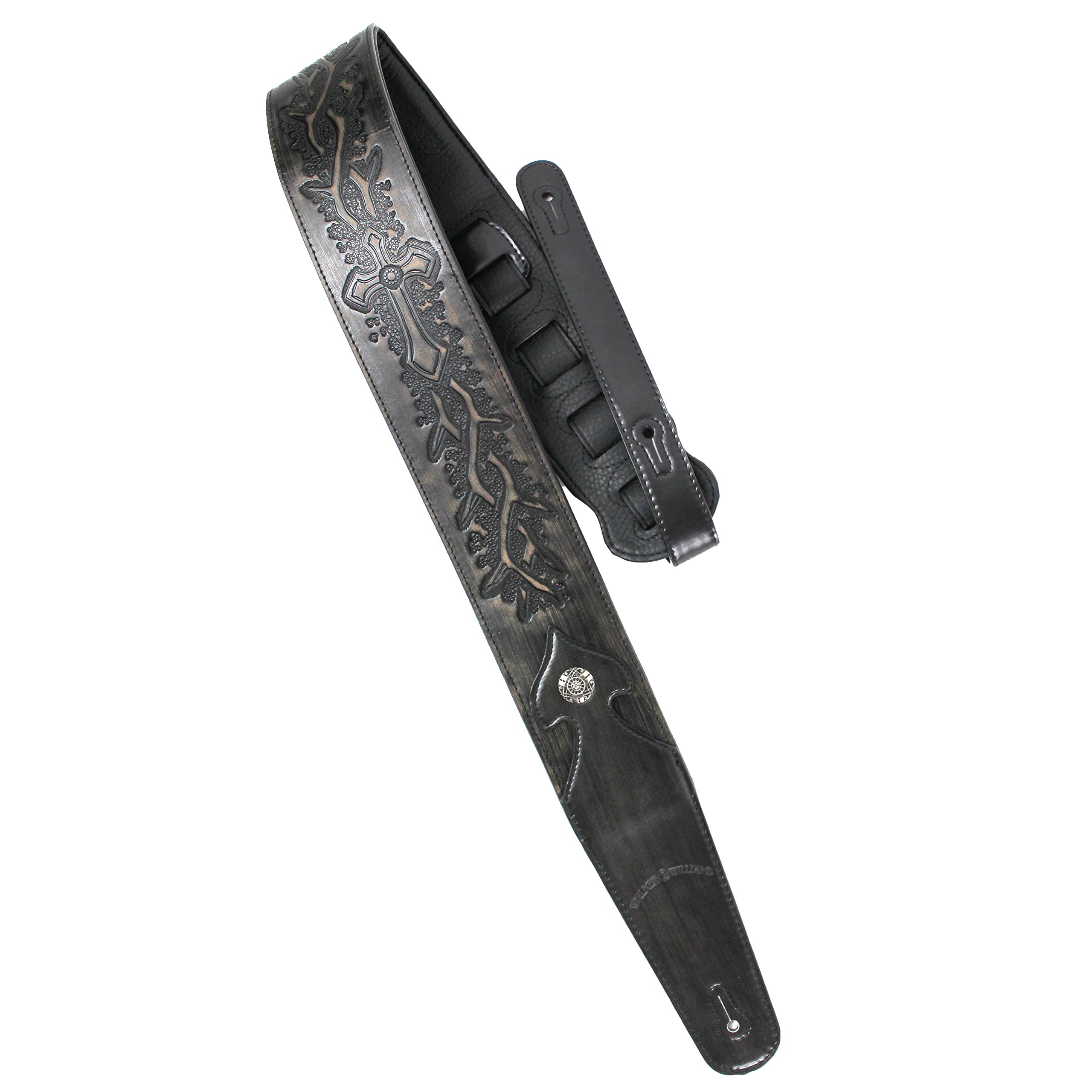 Walker & Williams Lip 04 Slate Gray Leather Strap With Cross And Thorns Tooling