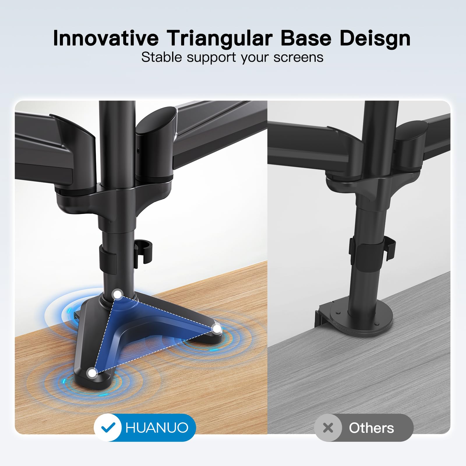 Huanuo Triple Monitor Mount For 17 To 32 Inch Screens, Gas Springs Adjustment Triple Monitor Stand With Swivel, Tilt, Rotation, Clamp & Grommet Kit (Black)