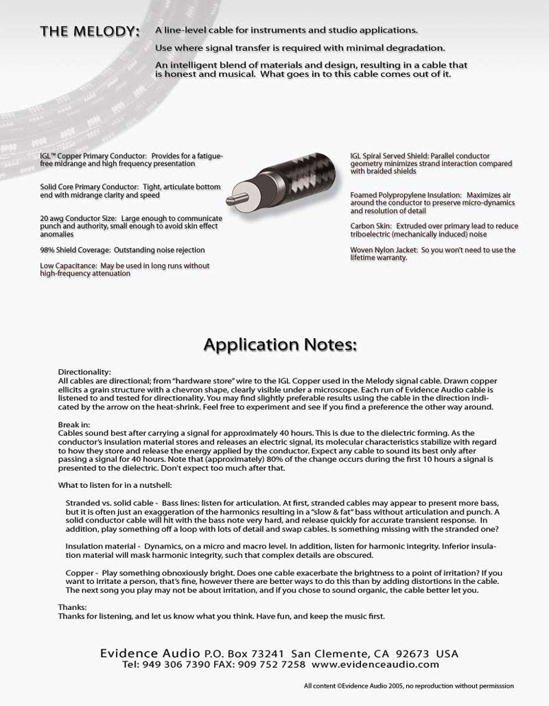 Evidence Audio Mlss10 Melody Instrument Cable, 10 Foot
