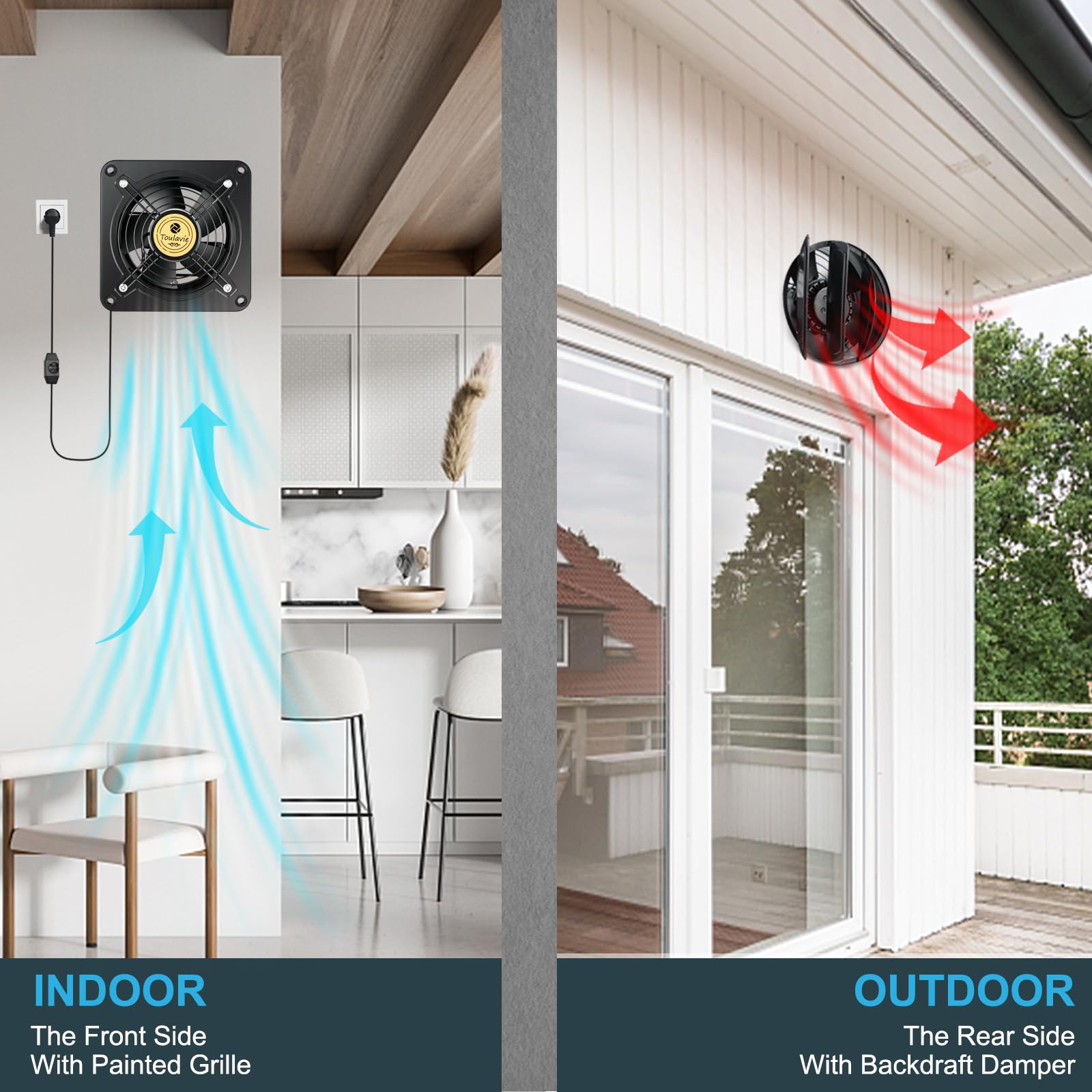 Tt Toulavie Exhaust Fan With Variable Speed Controller Quiet, 8 Inch 429Cfm Wall Mounted Vent Fans, Outer Rotor Motor Exhaust Fa