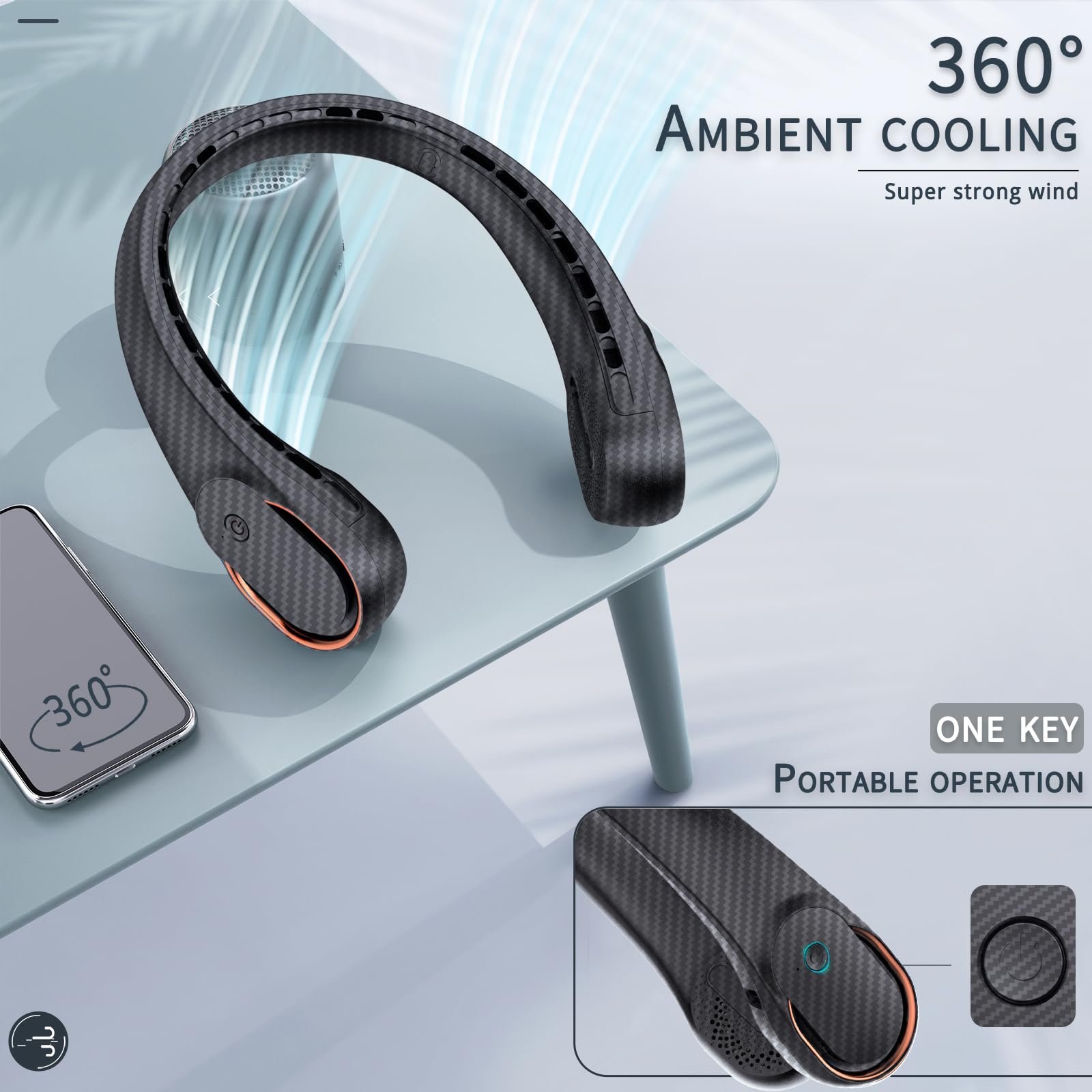 Asnug Neck Fan, Bladeless Neck Fan, 4000 Mah Rechargeable Personal Fan, 360 Hands Free Wearable Fan, 3 Speeds Adjustable,Faster