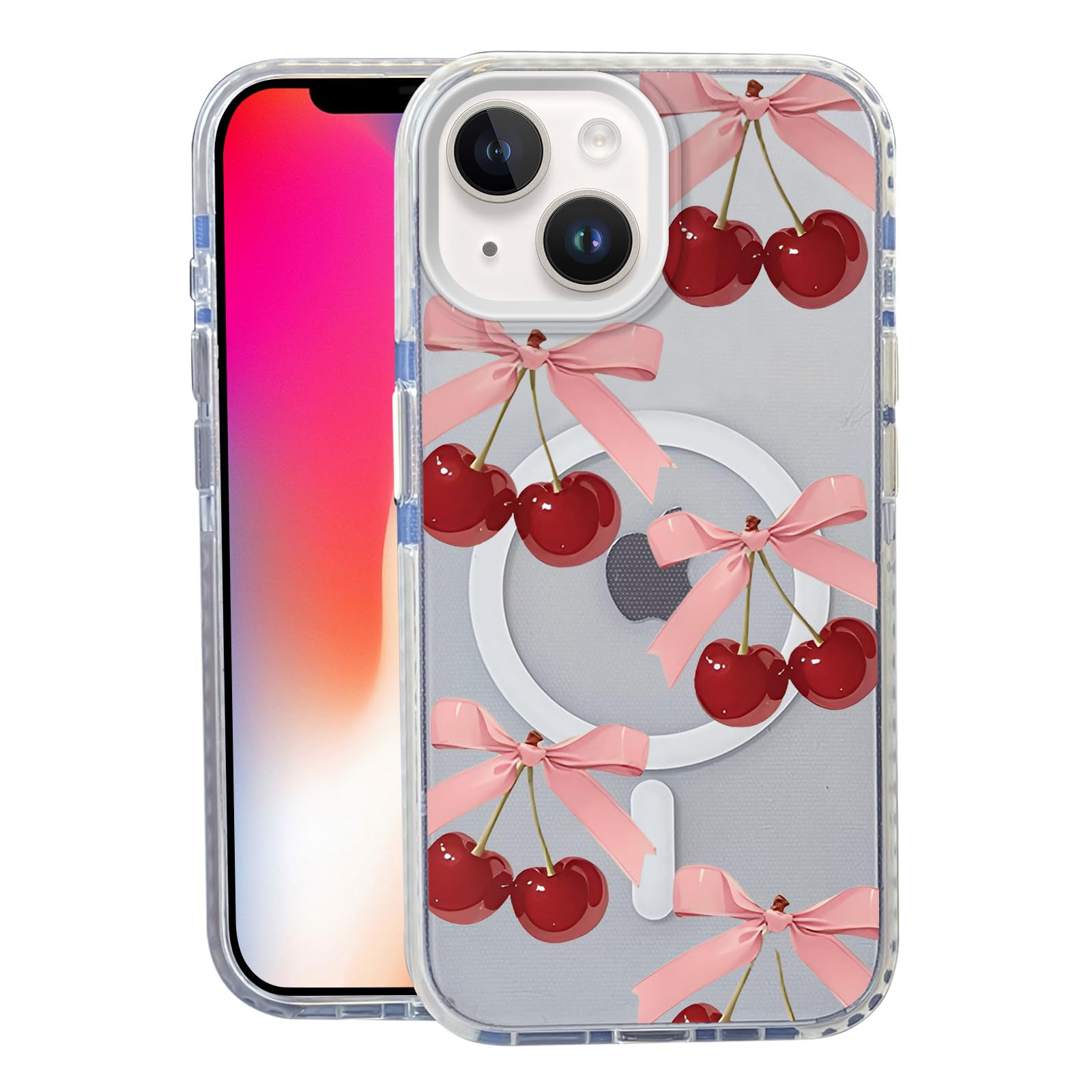 Nimeey Bow Cherry for iPhone 13 Case, MagSafe Compatible,Matte Soft Slim Shockproof Cover,Anti-Fingerprint,Anti-Yellowing,Anti-S