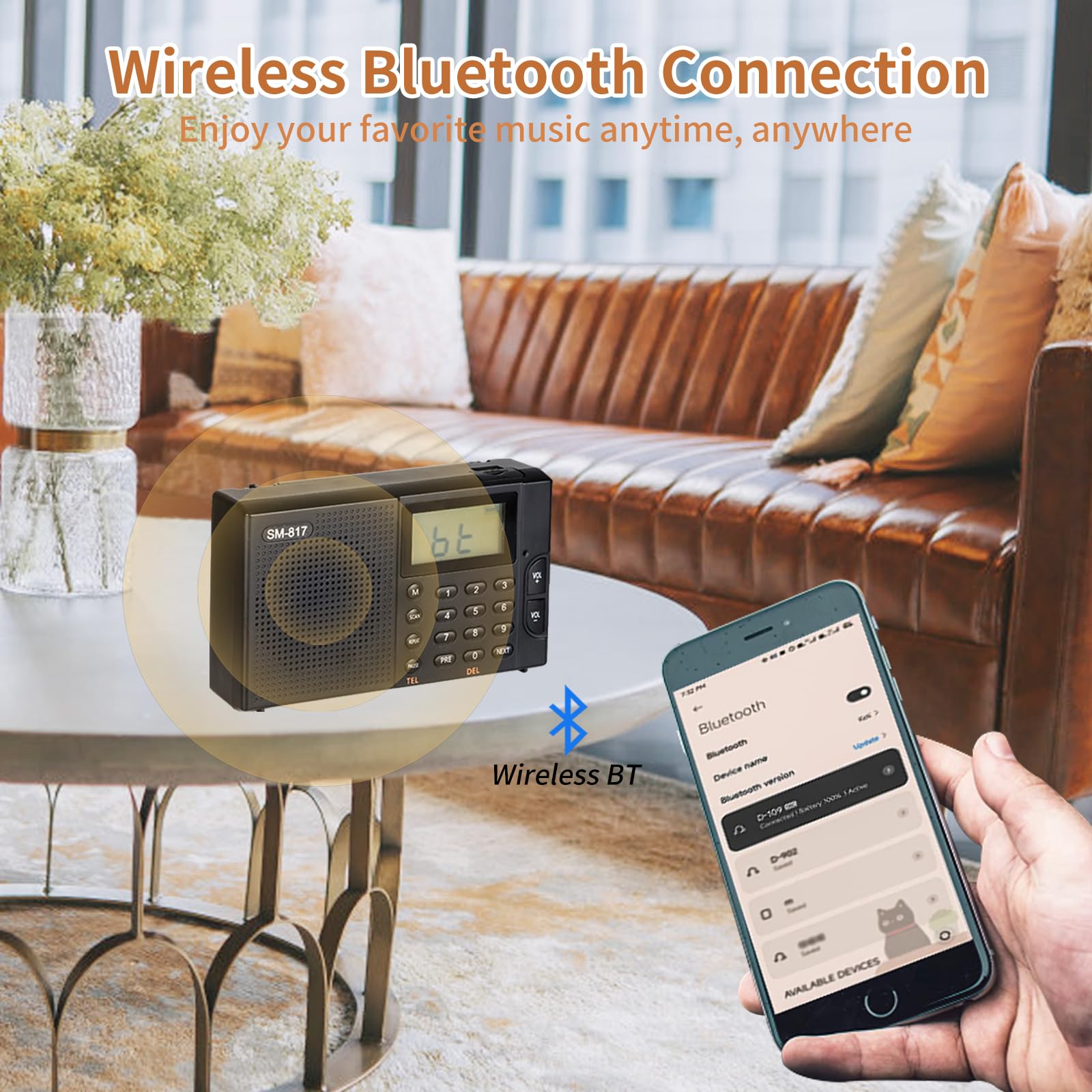 Semier Portable Am Fm Sw Bluetooth Radio With 1200Mah Rechargeable Battery, Small Shortwave Radio Digital Tuning, Lcd Display, Support Usb And Micro Sd Card, Build In Bass Speaker And Earphone Jack