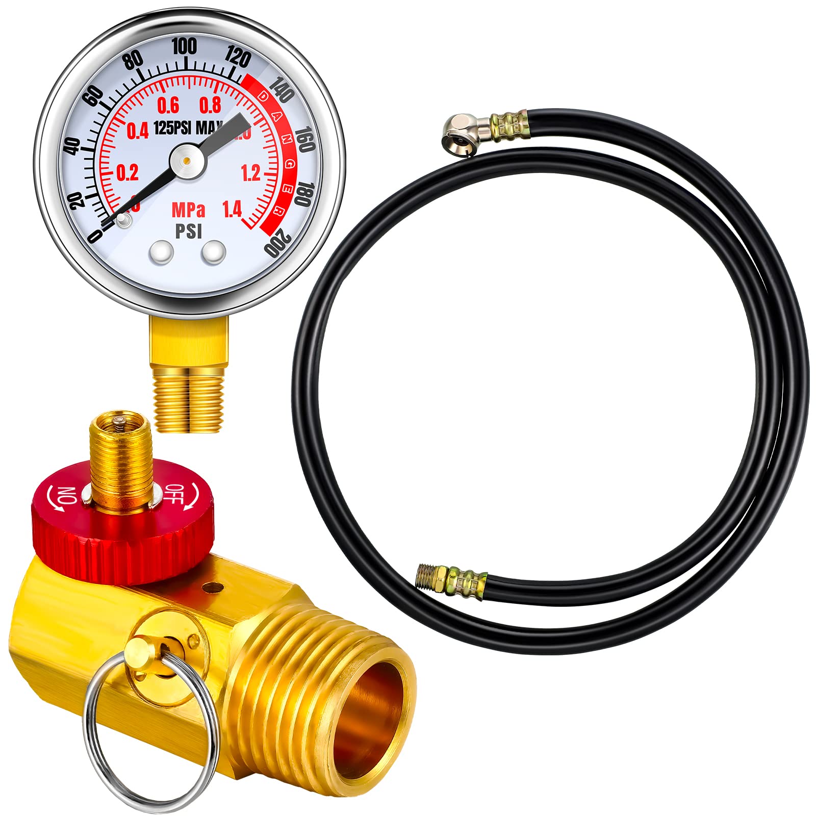 Peryiter Air Tank Repair Kit Including Safety Valve, 0 200 Psi Pressure Gauge And 4 Feet Air Tank Hose Assembly Kit For Portable
