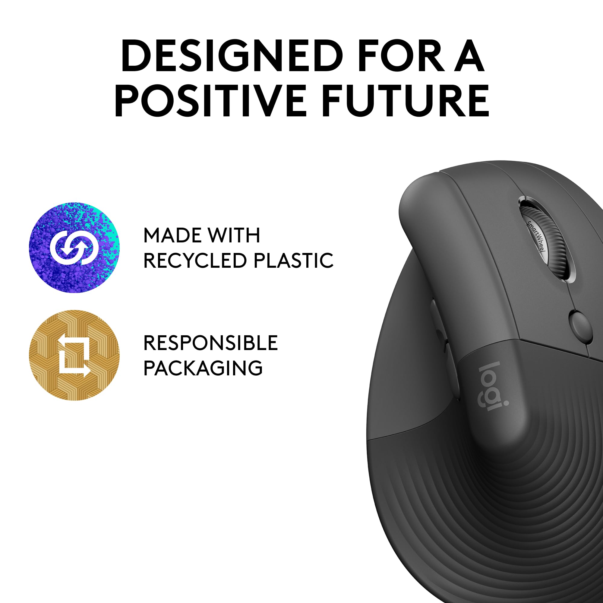 Logitech Lift Vertical Ergonomic Mouse Wireless Bluetooth Or Logi Bolt Usb Receiver Quiet Clicks 4 Buttons Compatible With Windo