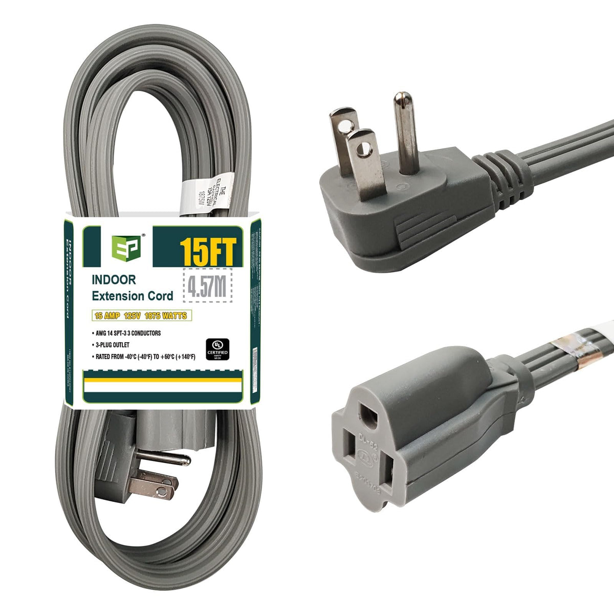 Ep 15 Ft Heavy Duty Appliance Extension Cord   14 Gauge 3 Prong Grounded Cable Wire, Ideal For Air Conditioners, Refrigerators,