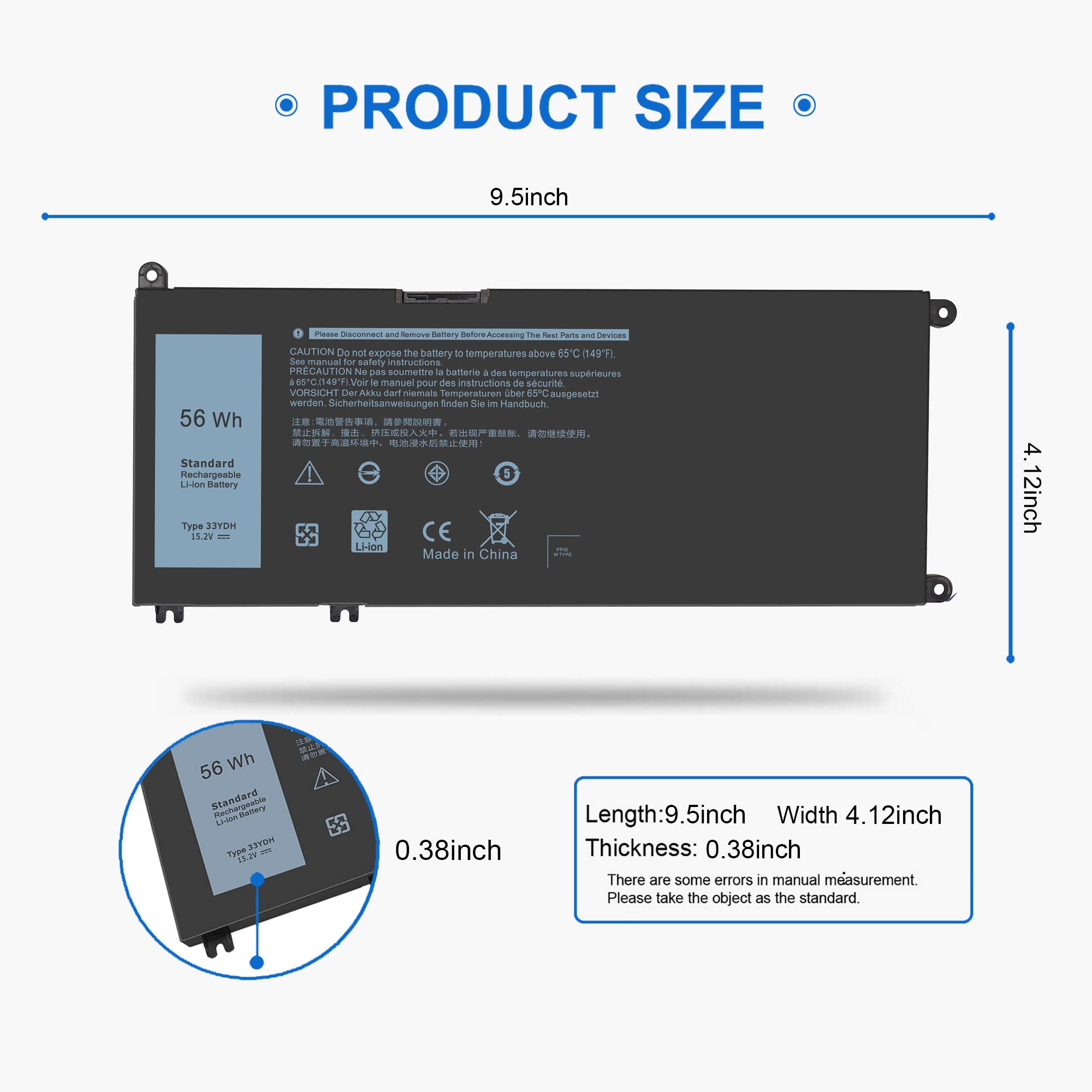56Wh 33Ydh Battery For Dell Inspiron 17 7000 7773 7778 7779 7786 2 In 1 15 7577 G3 15 3579 3779 G5 15 5587 G7 15 7588 Latitude 13 3000 3380 15 3580 3590 14 3490 Vostro 7570 7580 033Ydh Pvht1 0Pvht1