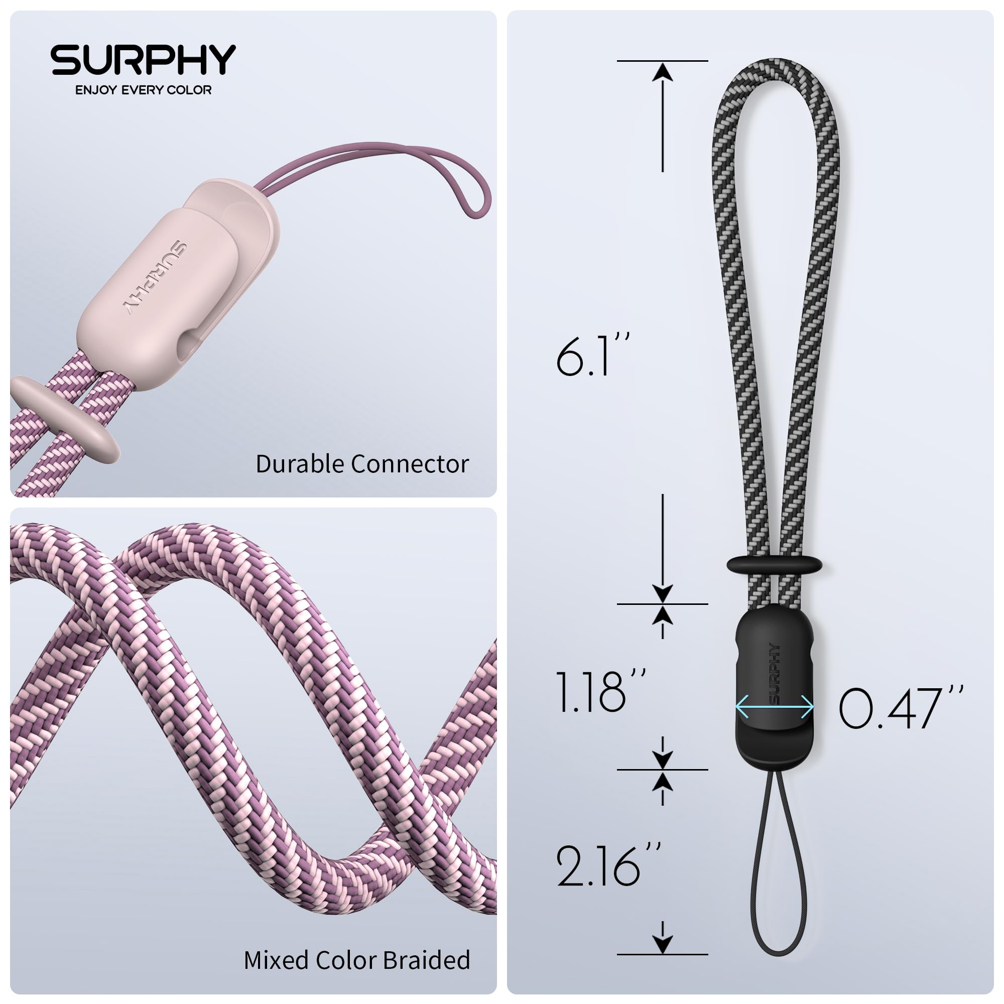 SURPHY Phone Lanyard 2 Pack, Anti Theft Wrist Strap, Nylon, Small, Pink & Black