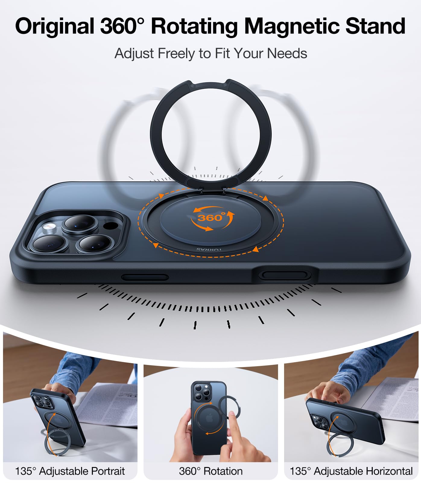 Torras Upgrade 360 Rotatable Magnetic For Iphone 16 Pro Case 6.3 Inch, Fit For Magsafe 16 Pro Phone Case, 16Ft Mil Grade Shockpr
