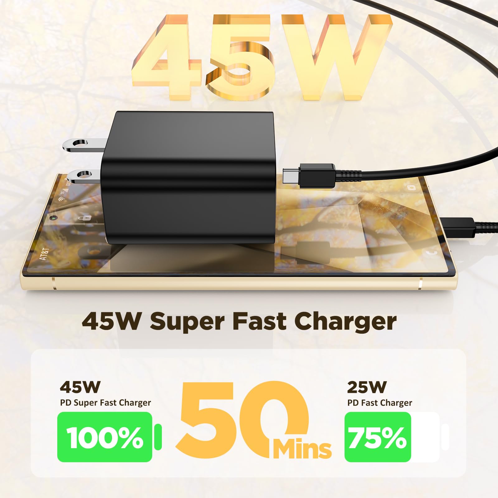Qziiw 45W Super Fast Charger Type C,2 Pack 45 Watt Usb C Pd/Pps Wall Charging Block,6/10 Ft Type C To Type C Cable For Samsung G