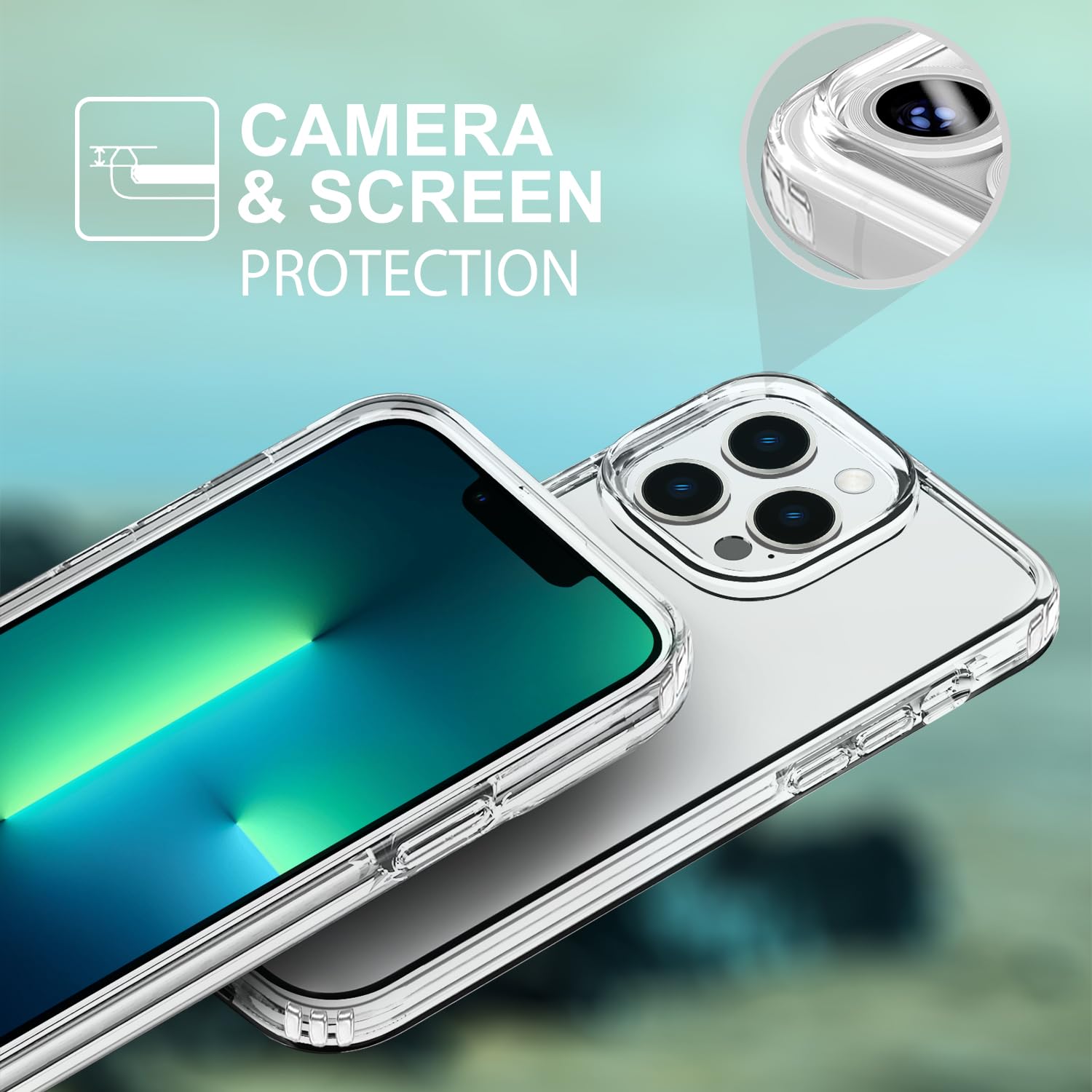 Tenoc Phone Case Compatible With Iphone 13 Pro Max, Clear Case Non Yellowing Protective Bumper Hard Back Cover For 6.7 Inch