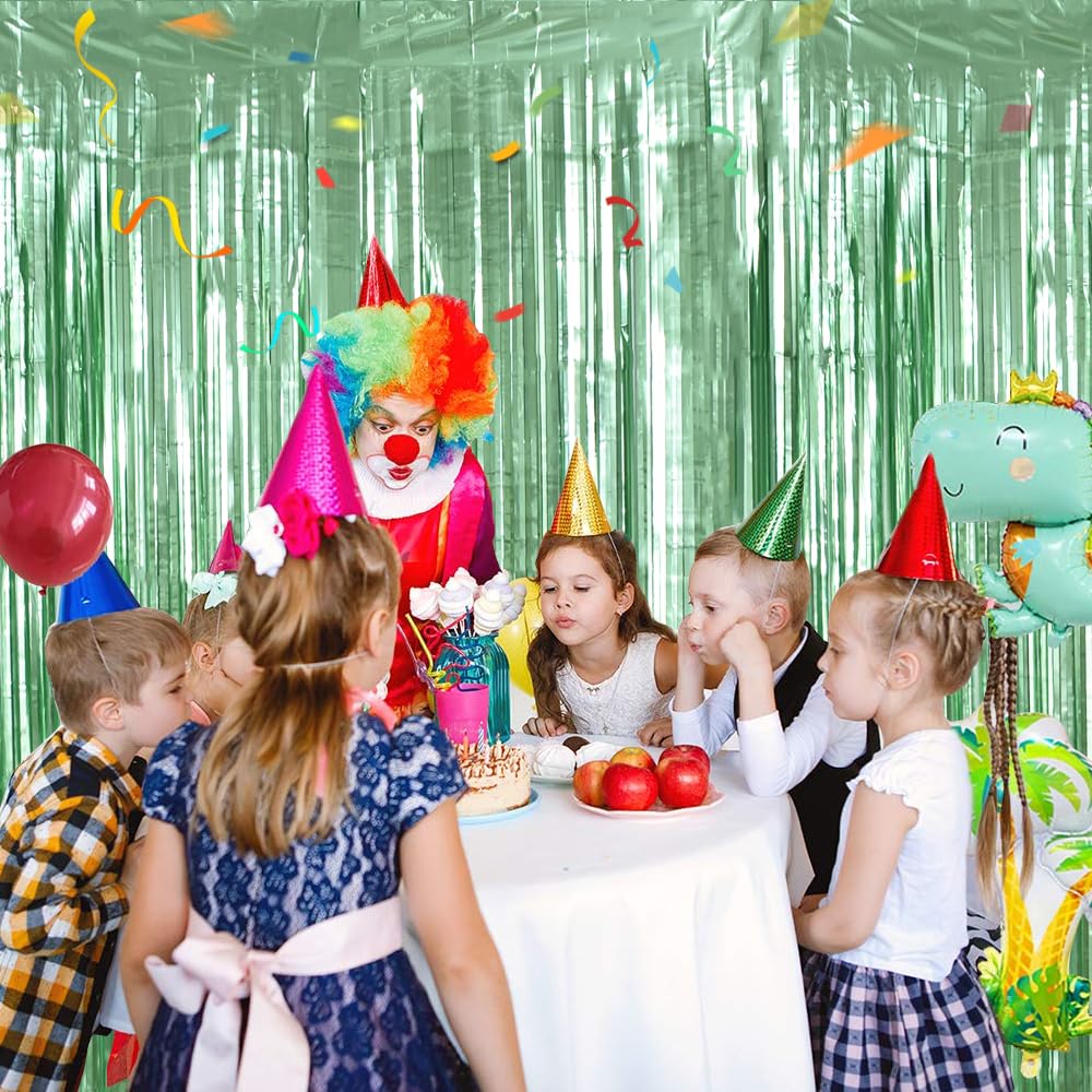 Beishida 2 Pcs Light Green Door Streamers Tinsel Curtain Party Backdrop Fringe Foil Wall Background For Birthday Halloween Chris